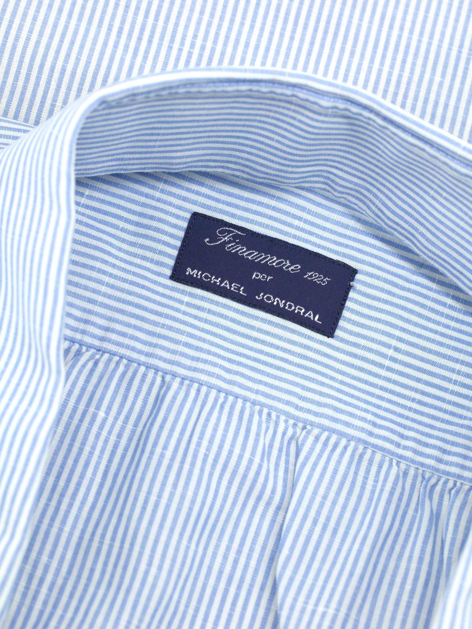 Finamore Light Blue & White Pure Linen Pinstripe Shirt