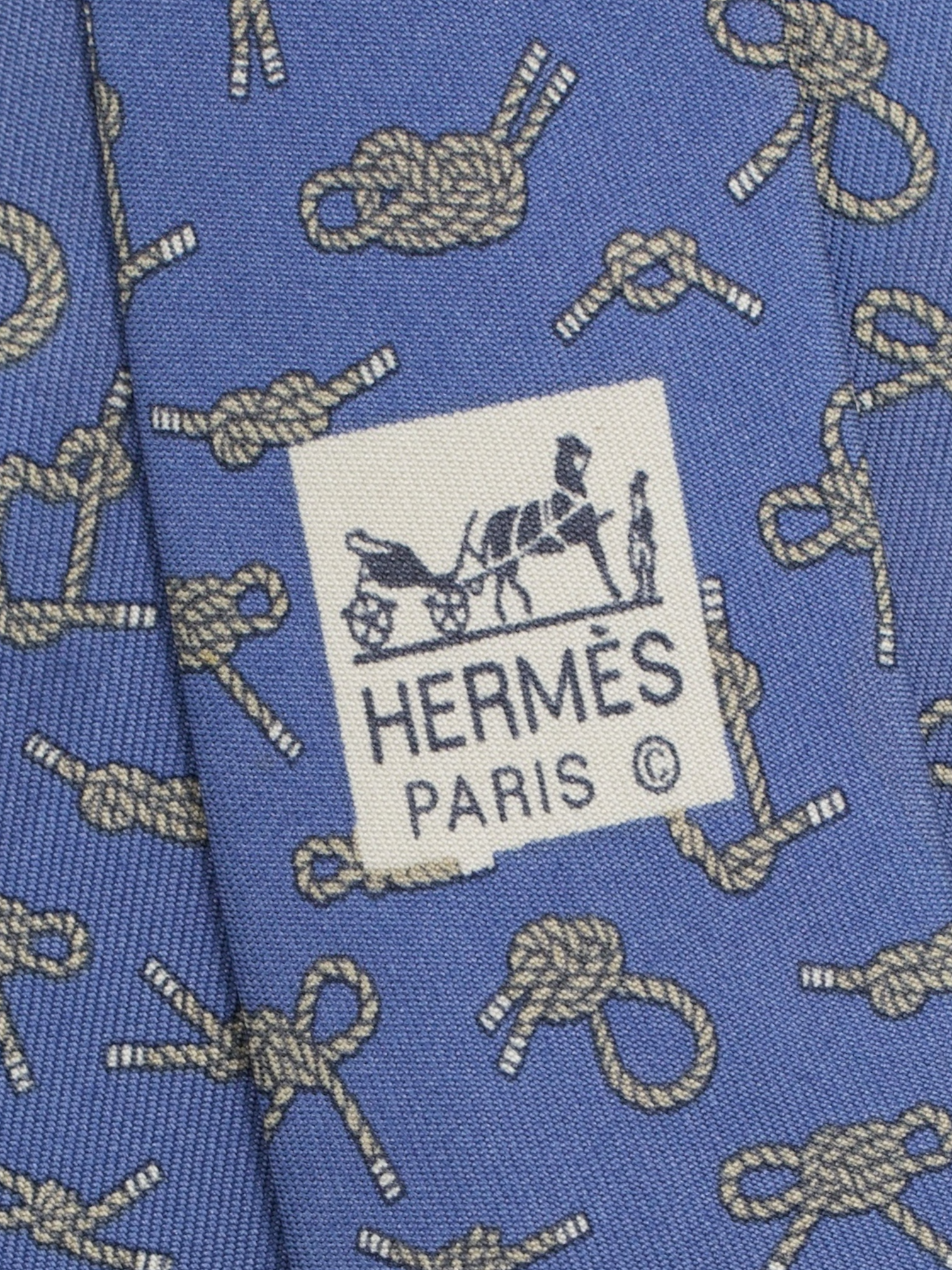 Hermès Steel Blue Silk Knotted Sailor's Rope Pattern Tie