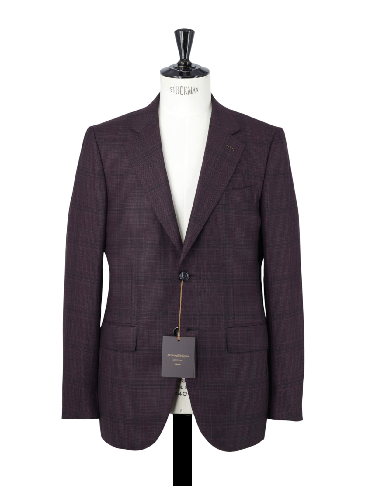 Ermenegildo Zegna Couture Burgundy "Centoventimila" Wool Checkered Jacket