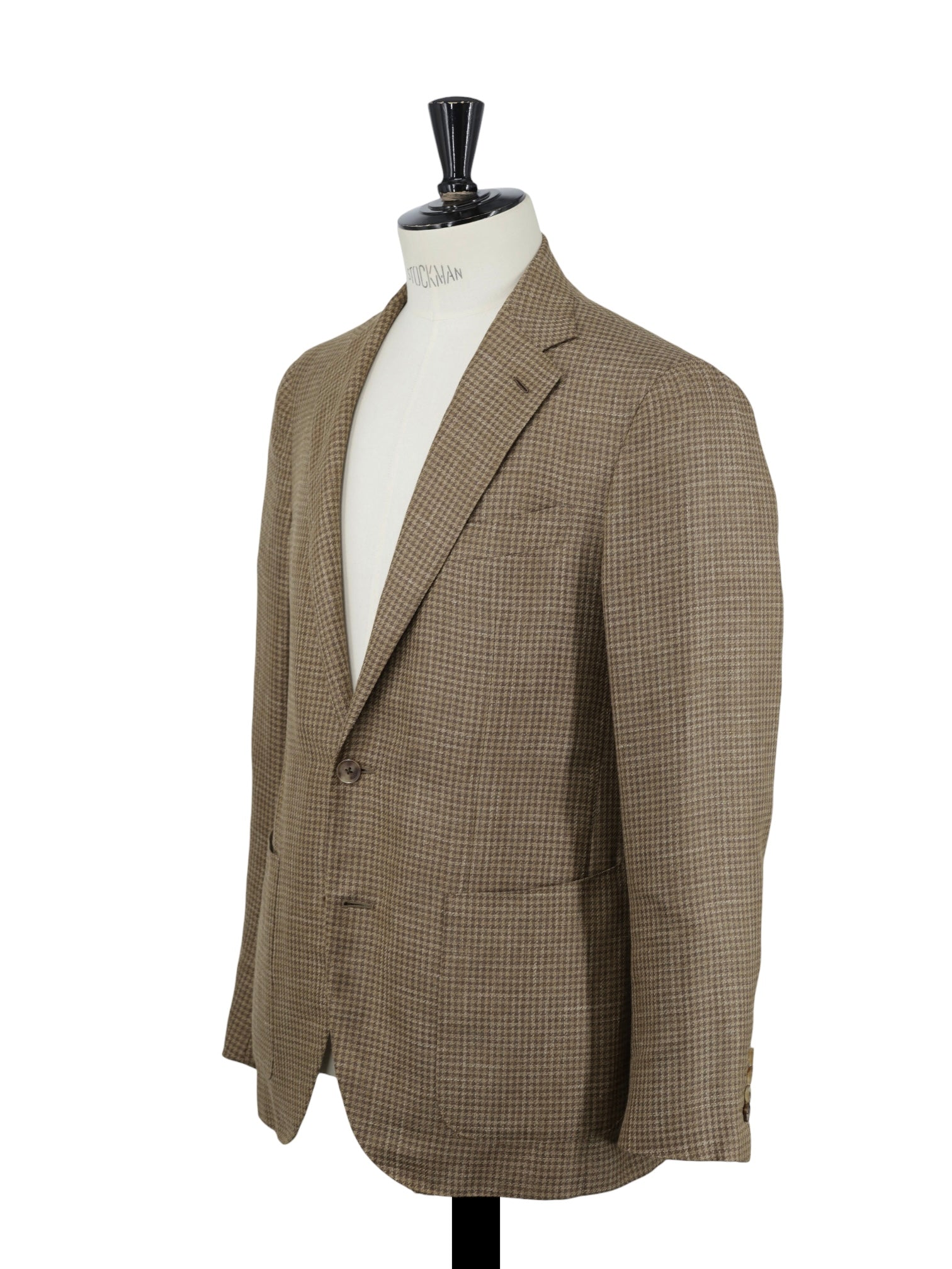 Caruso Caramel Brown Wool, Silk & Linen Pied de Poule Jacket