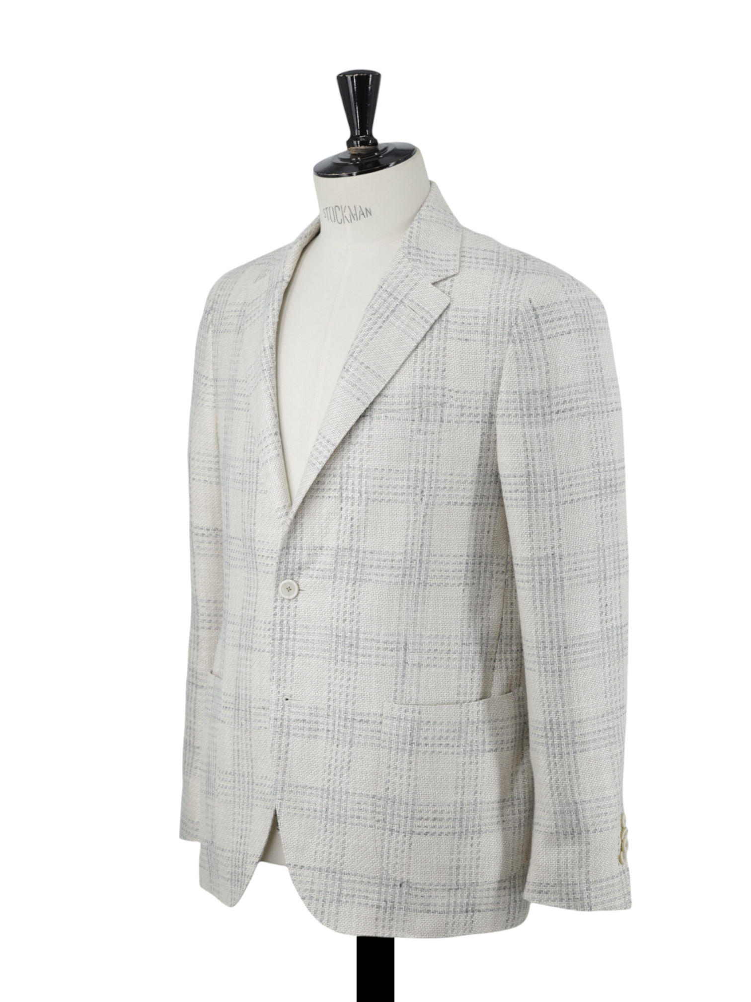 Lardini Greige & Light Grey Silk, Linen & Cotton Checkered Jacket