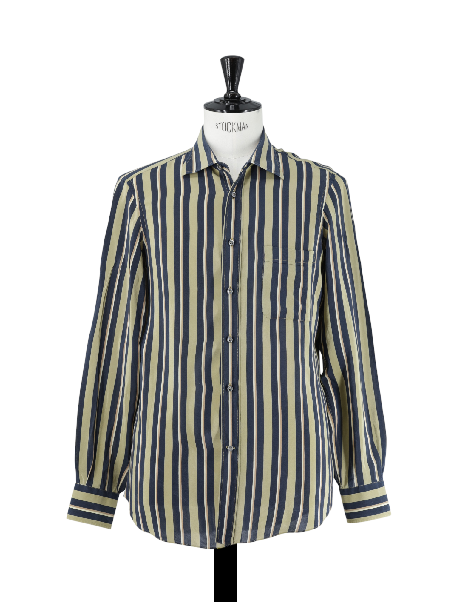 Fray Gold & Navy Raw-Silk Multi-Stripes "Sopranos" Shirt