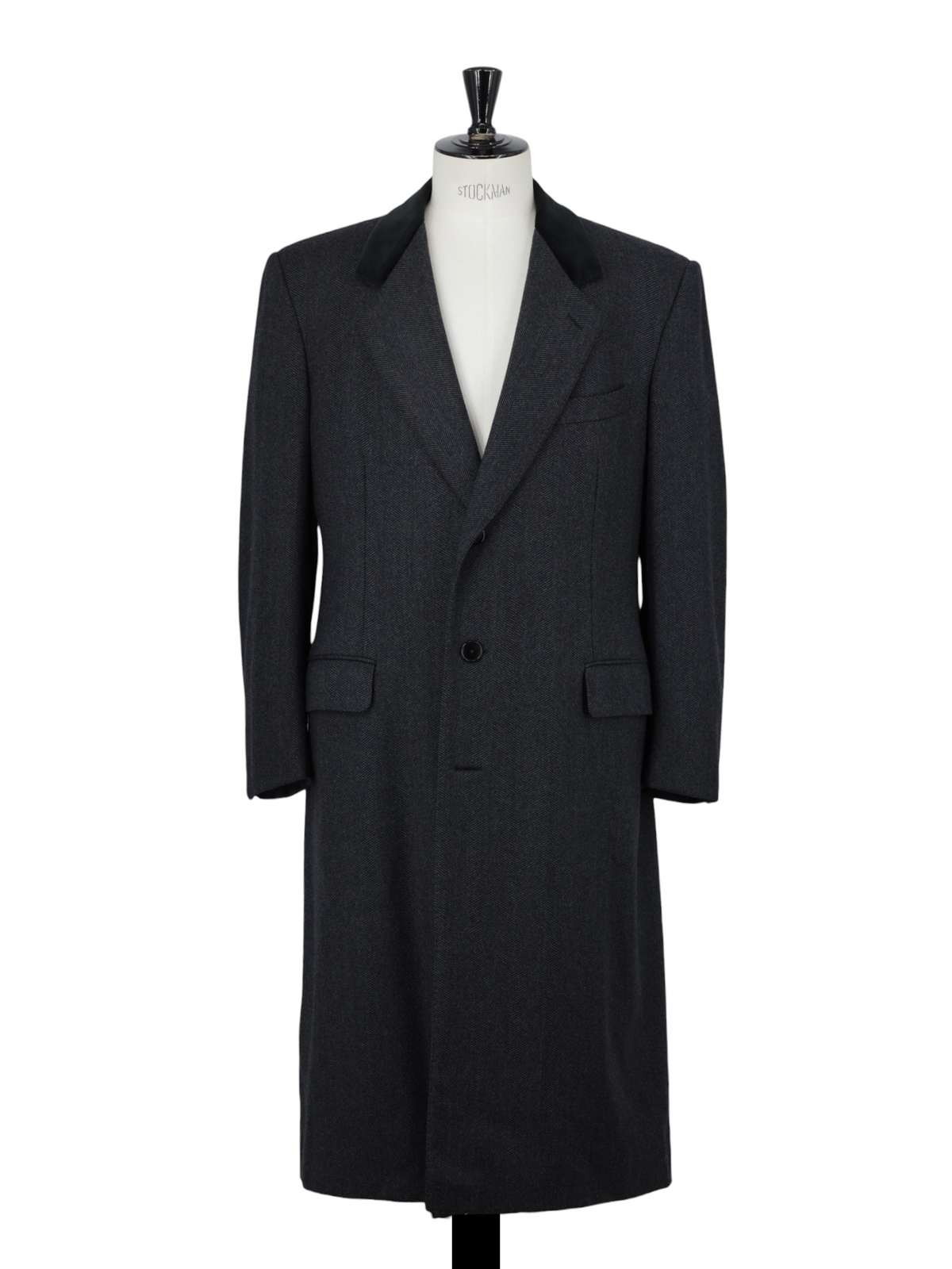 Ermenegildo Zegna Vintage Charcoal Wool & Cashmere Herringbone Covert Coat