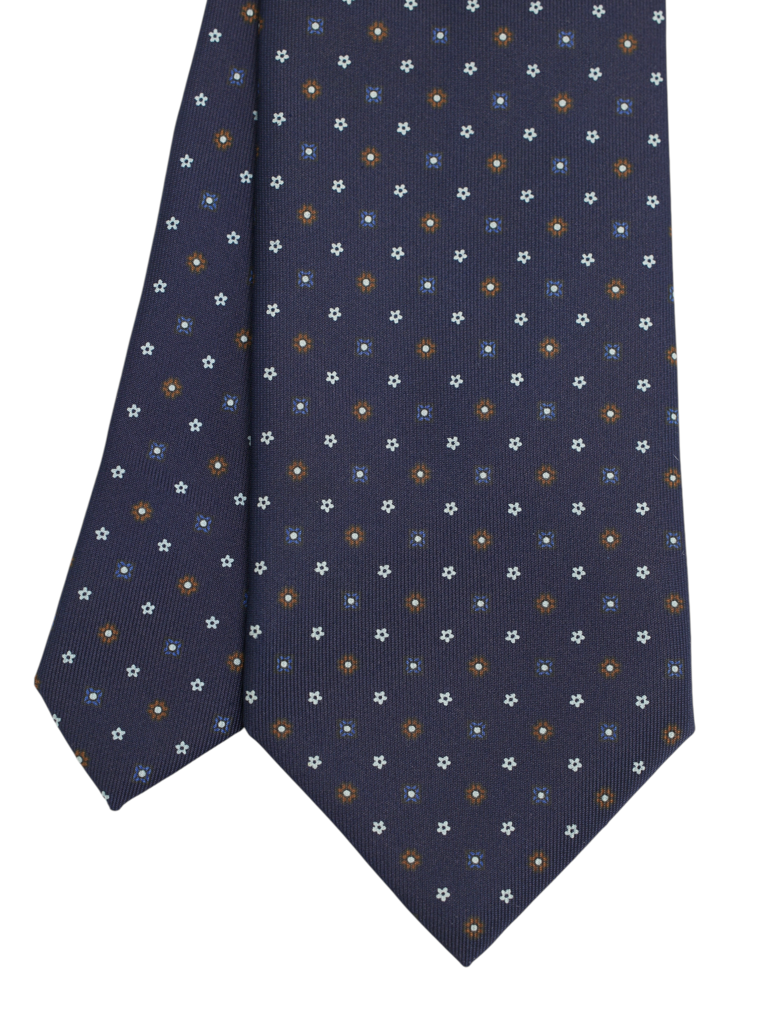 E.Marinella Navy & Brown Silk Floral Pattern Tie