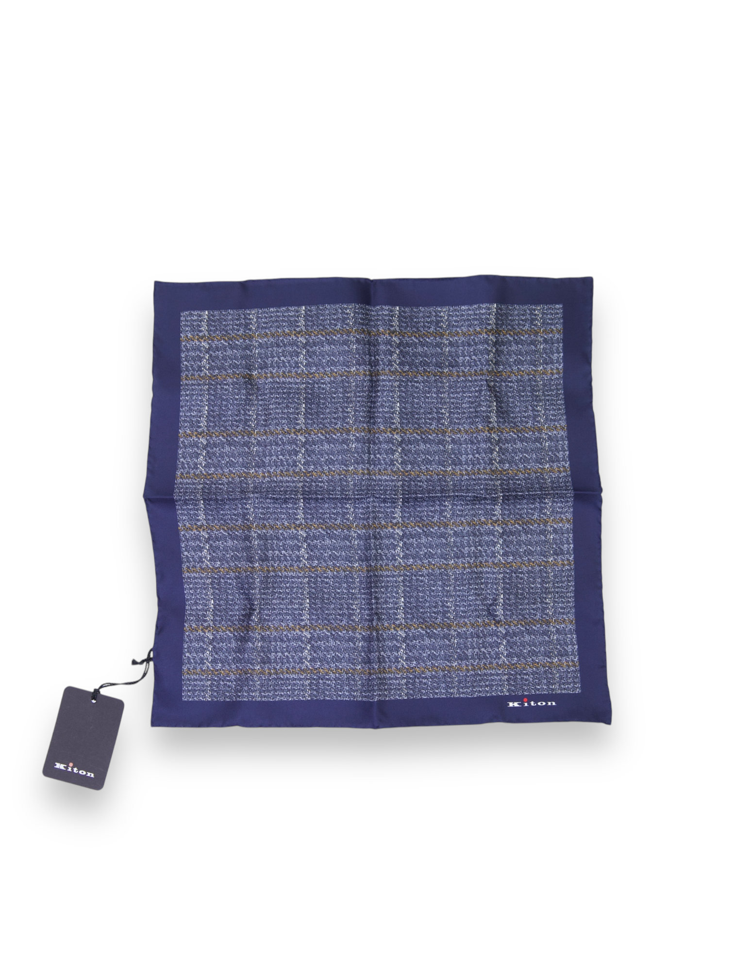 Kiton Navy Silk Checkered Pocket Square