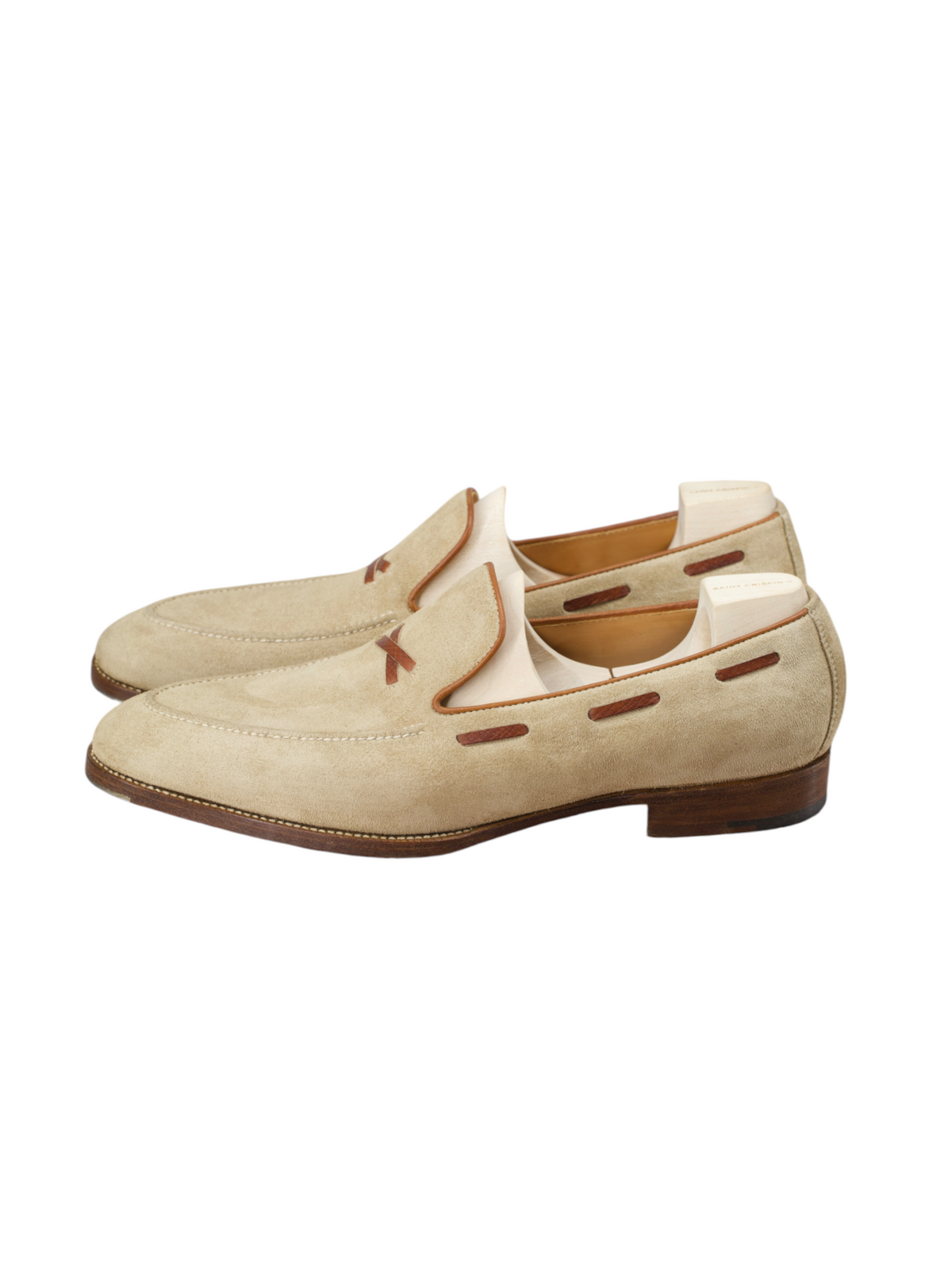 Saint Crispin's Beige Suede Norwegian X-Stitch Loafer