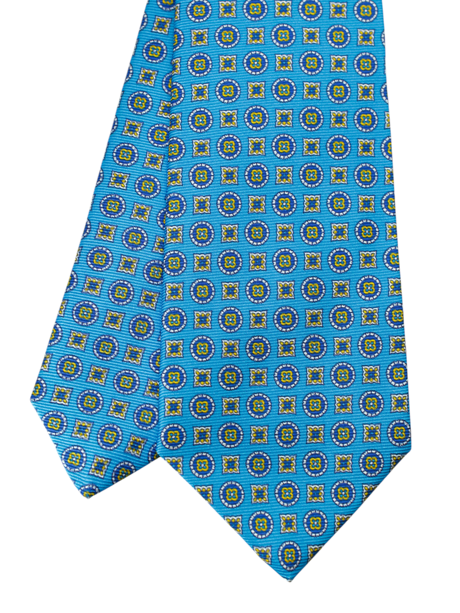 Kiton 5-Fold Light Blue & Navy Silk Geometric Pattern Tie