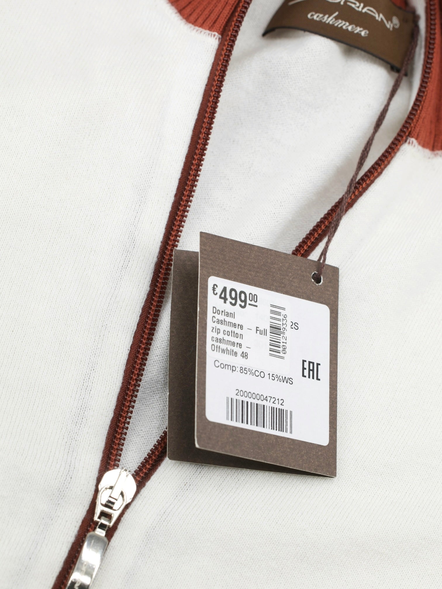 Doriani Cashmere Offwhite & Burnt Orange Cotton & Cashmere Full-Zip Knitwear