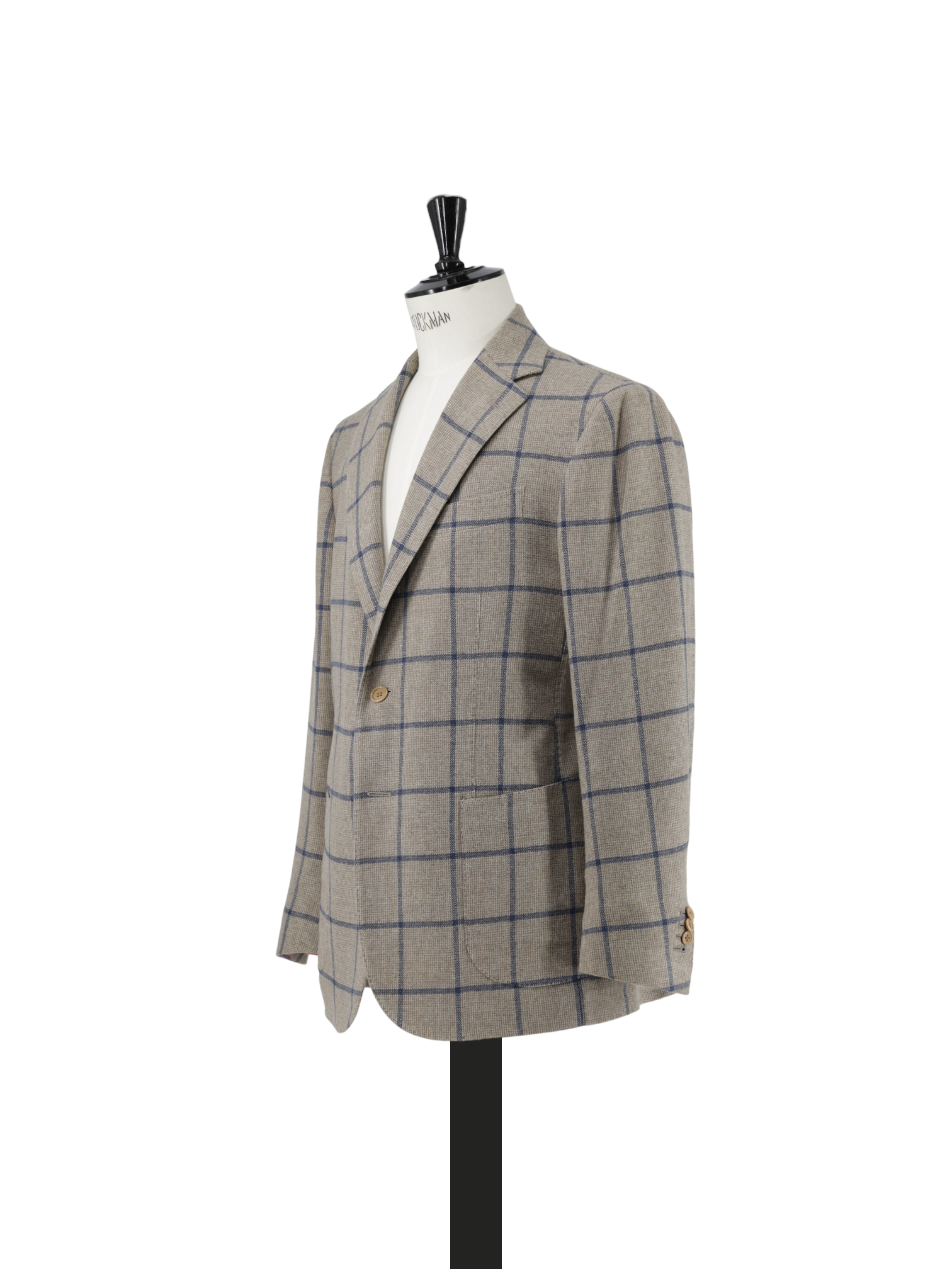 Stile Latino Light Brown & Blue Wool & Cashmere Windowpane Jacket