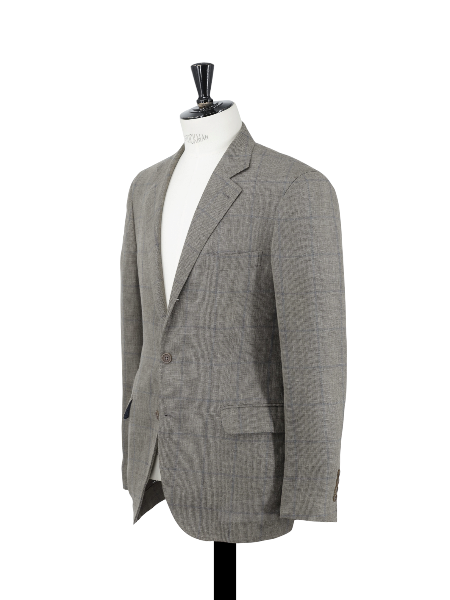 Brunello Cucinelli Light Brown & Chambray Blue Linen, Wool & Silk Windowpane Jacket