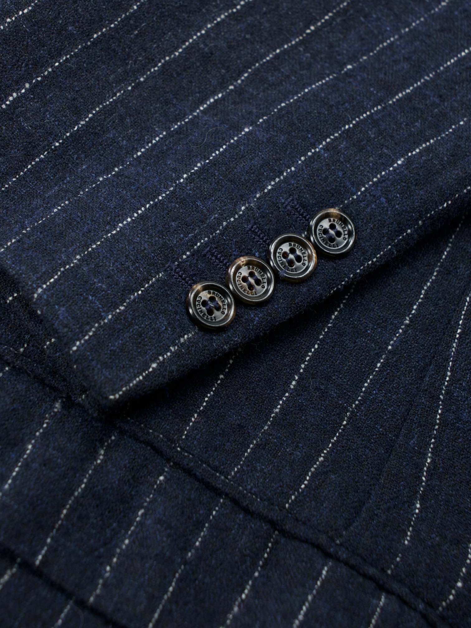 Brunello Cucinelli Navy Alpaca, Stretch & Linen Bouclé Pinstripe Suit