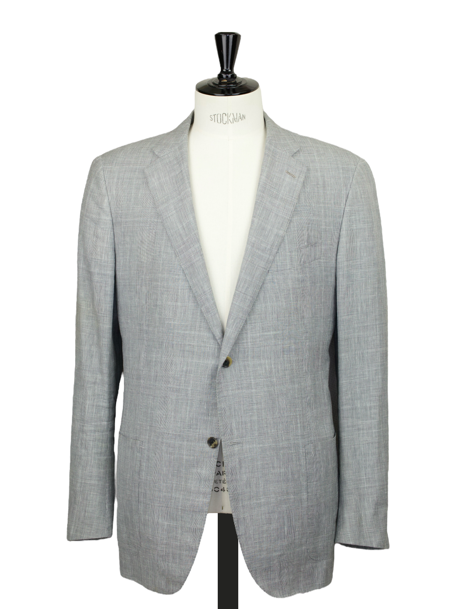 Caruso Light Grey Wool, Linen & Silk Glenplaid Summer Jacket