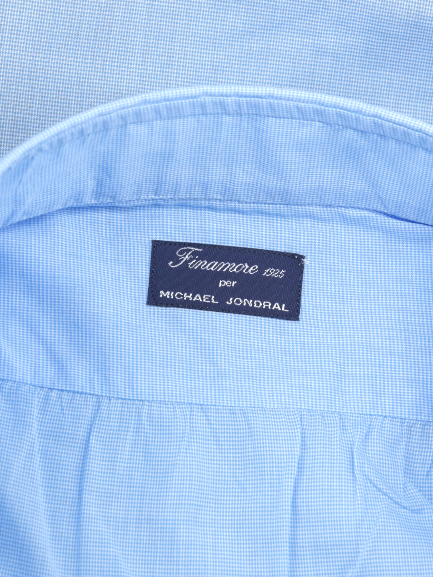 Finamore Azure Blue Carlo-Riva Cotton Micro-Pattern Shirt