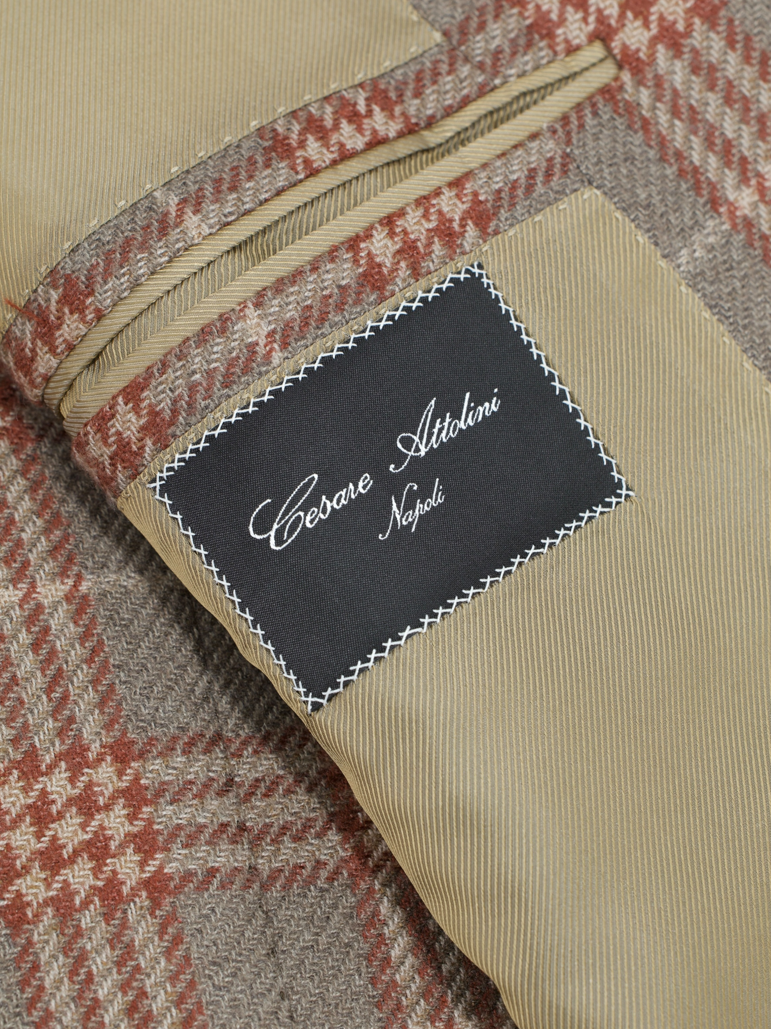 Cesare Attolini Light Brown & Negroni Red Pure Cashmere Prince of Wales Jacket