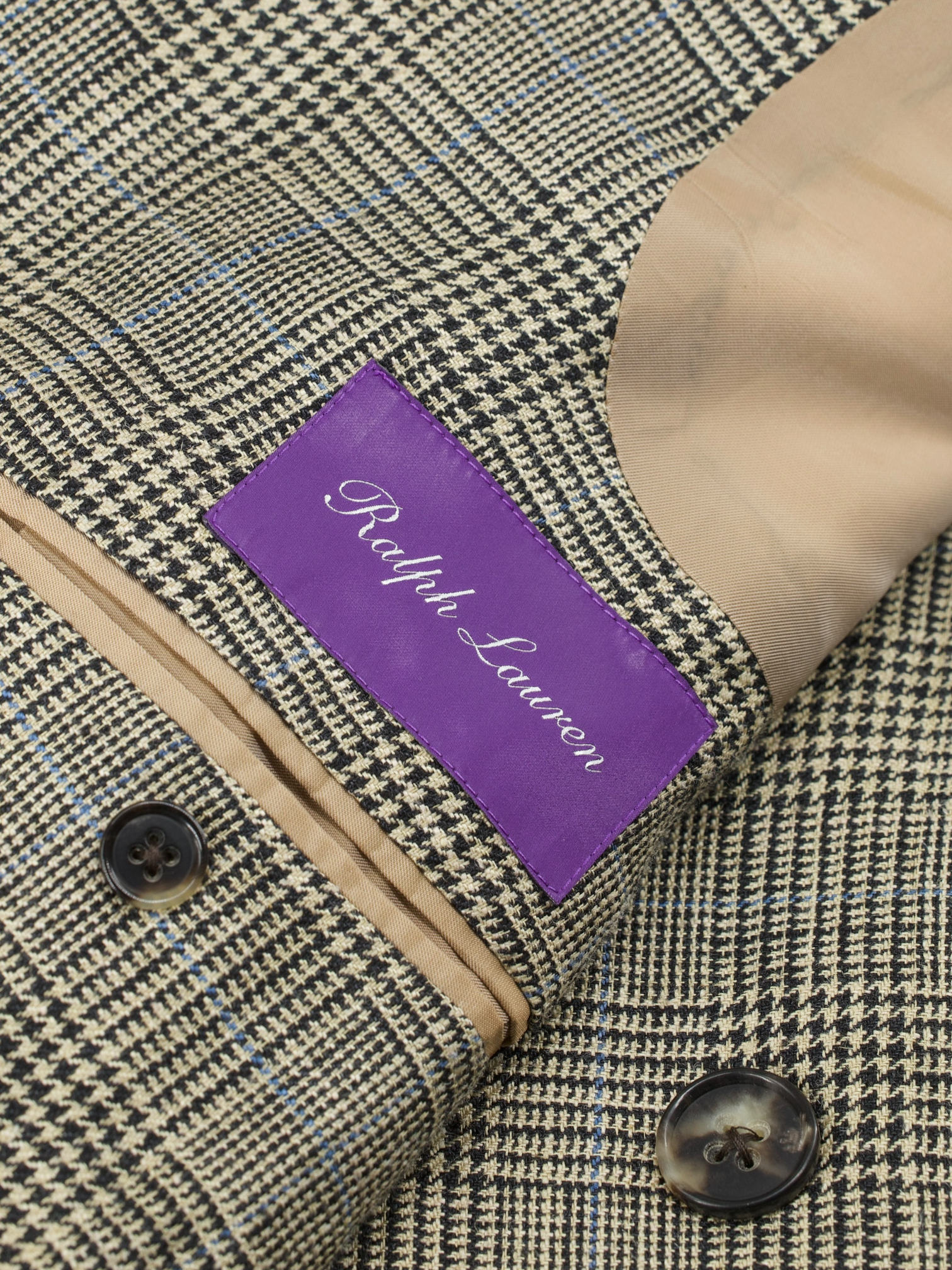 Ralph Lauren Purple Label Light Brown Silk & Linen Glenplaid Suit