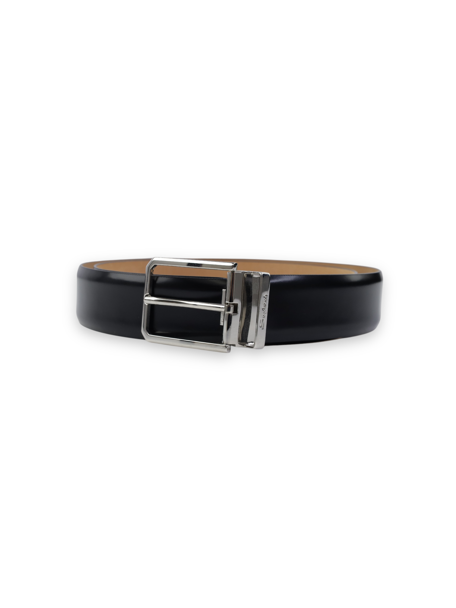 Santoni Black Classic Calfskin Leather Belt