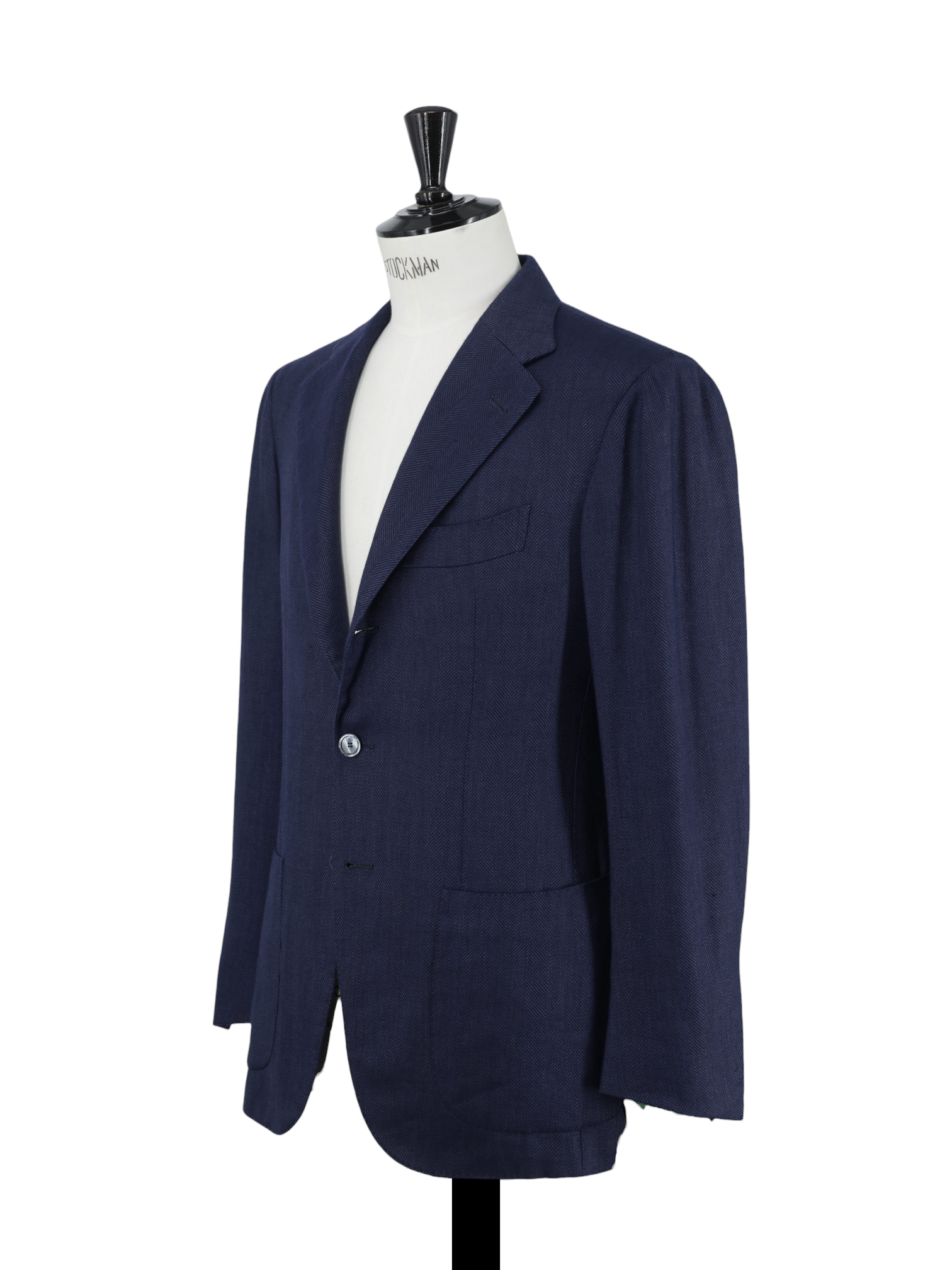 Cesare Attolini Dark Blue Cashmere, Silk & Linen Herringbone Jacket