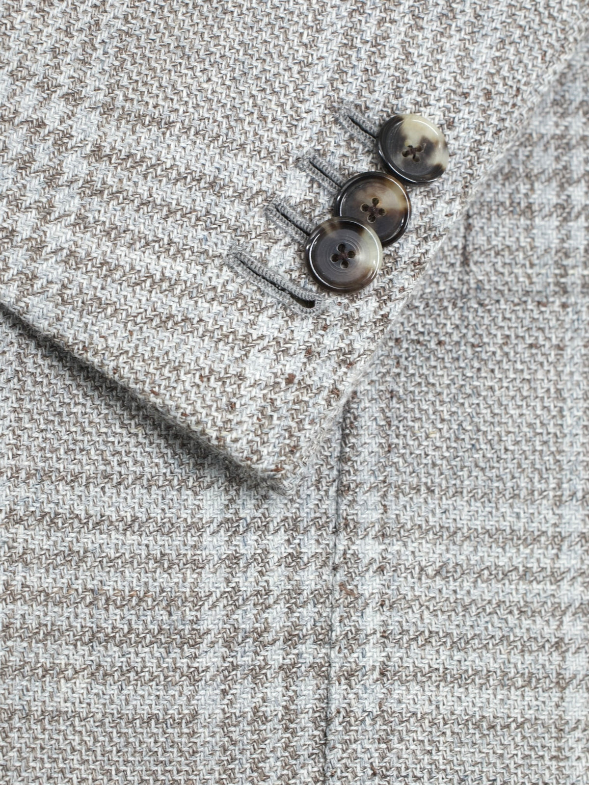 Cesare Attolini Taupe & Ice Blue Wool, Silk & Linen Glenplaid Jacket