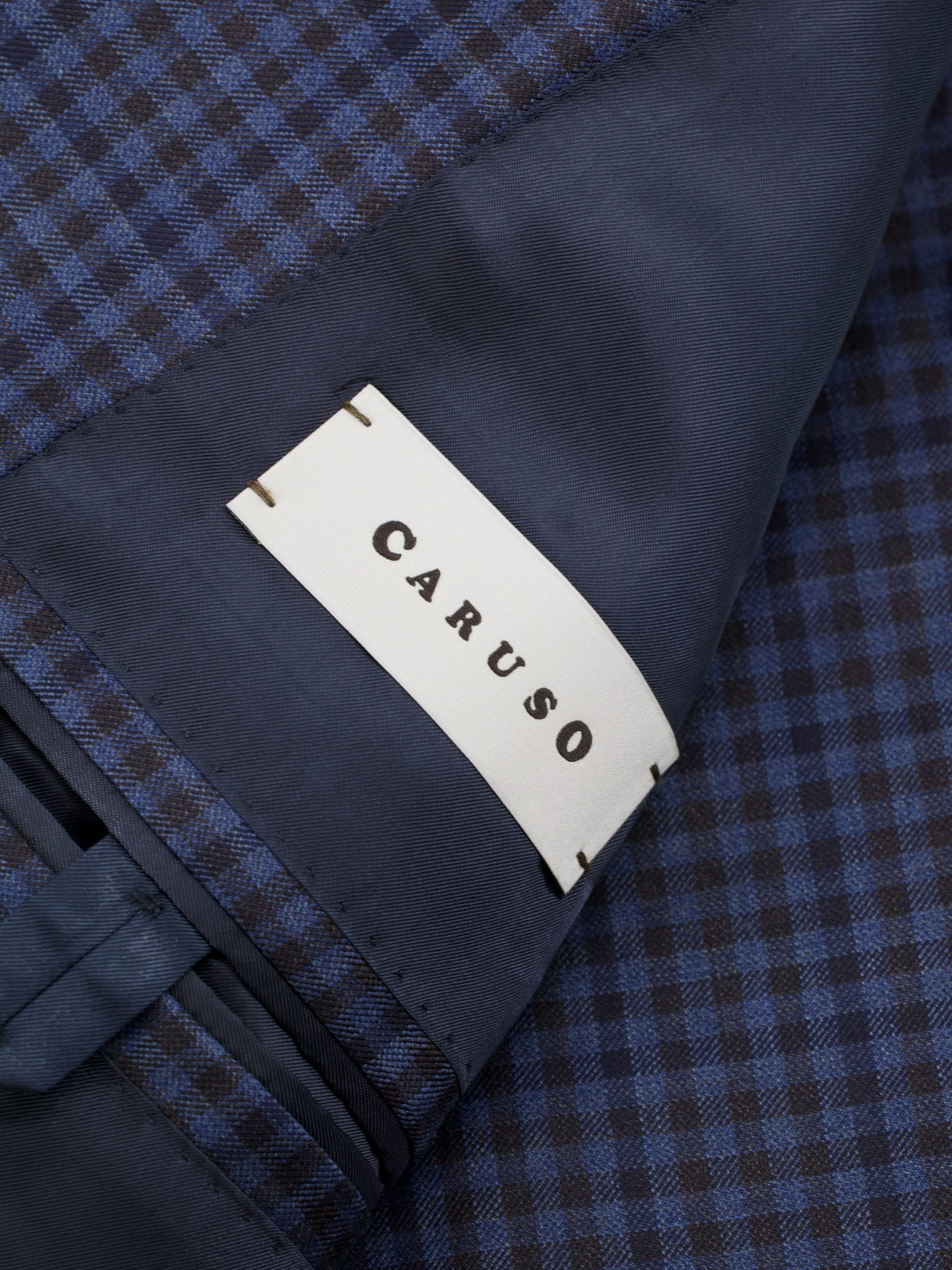 Caruso Steel Blue & Castagne Brown Super 130's Wool Gingham-Check Jacket