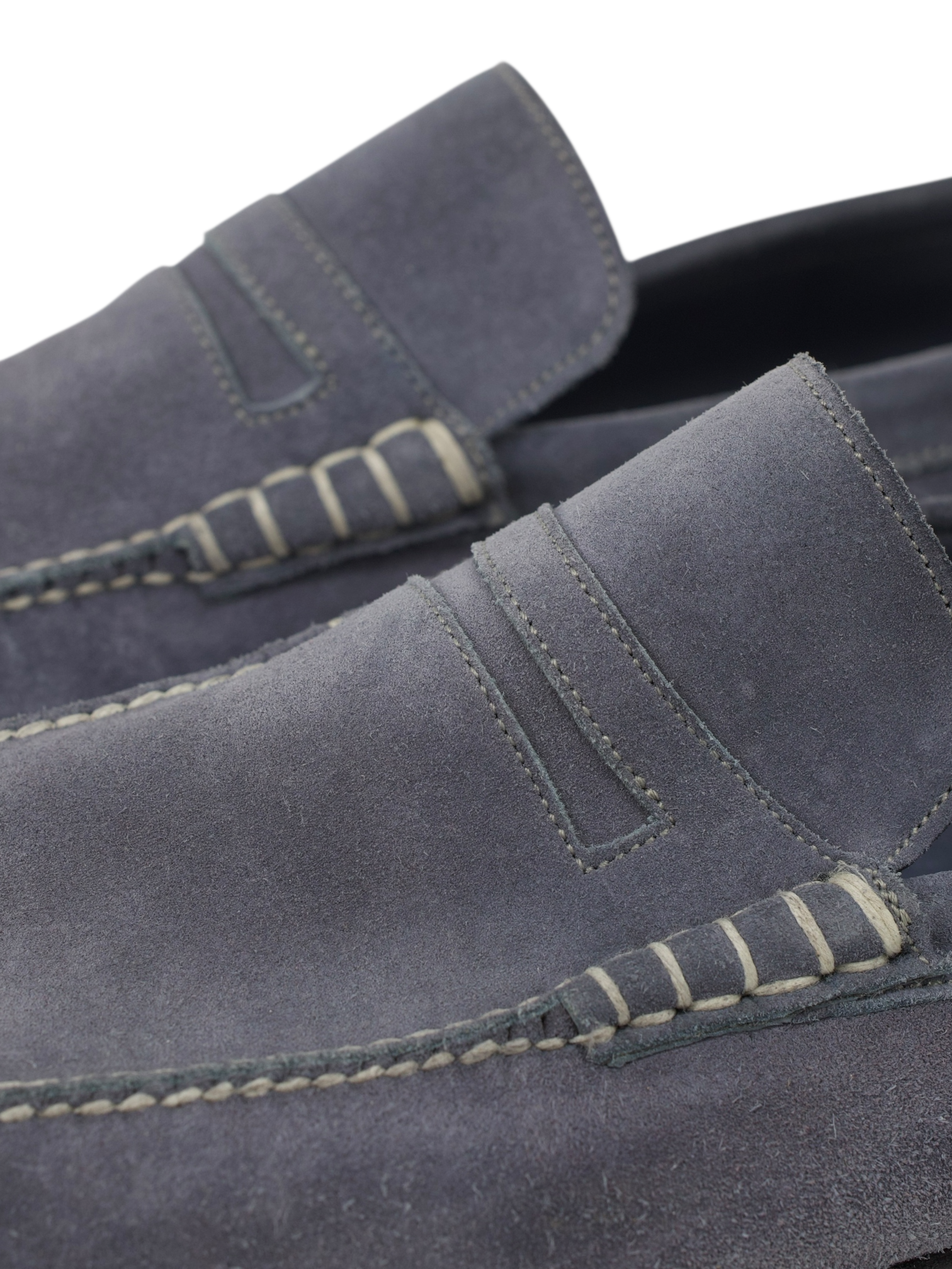 Santoni Steel Blue Handgrade Suede Penny Loafer