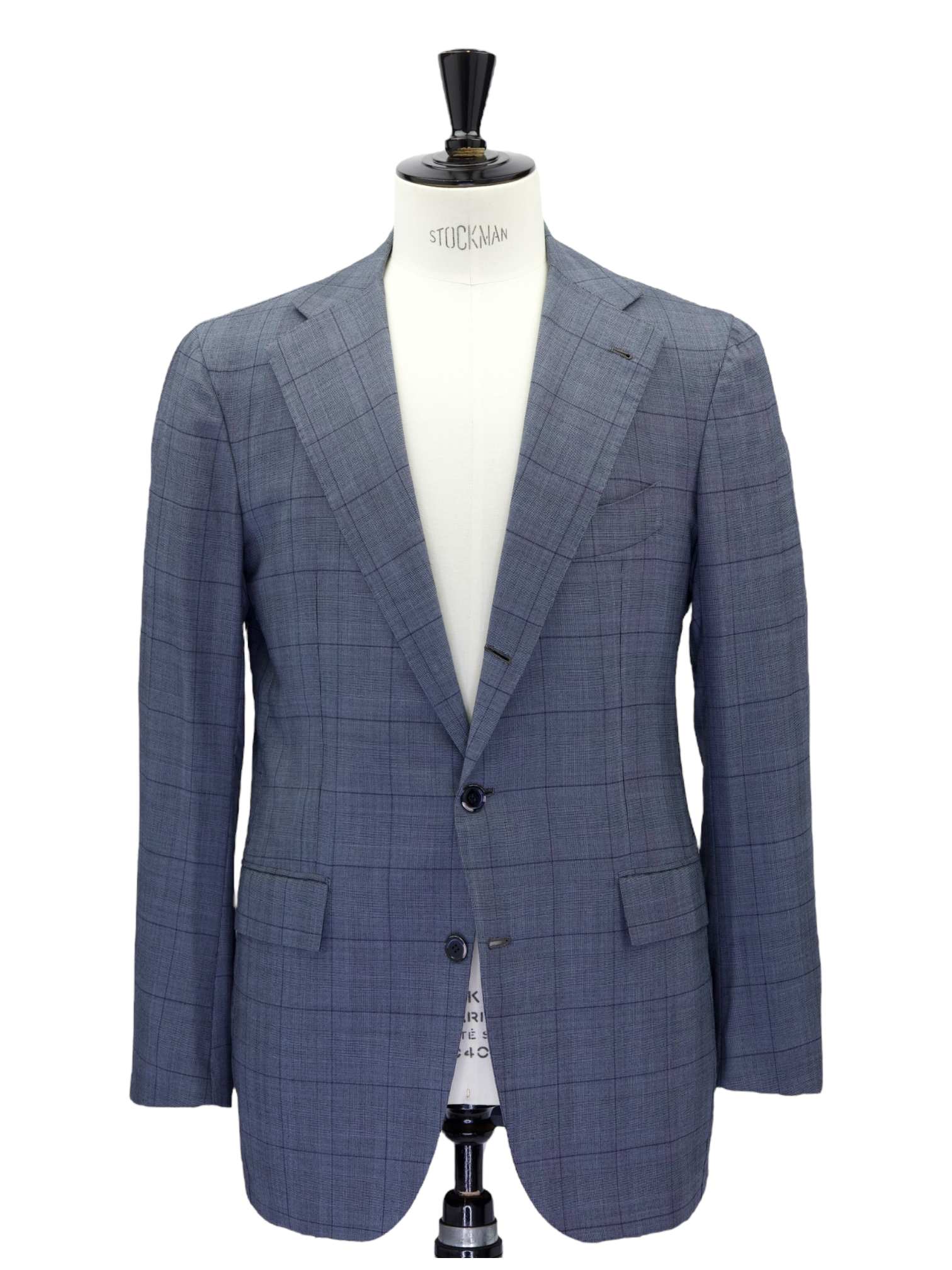 Orazio Luciano Grey & Navy Wool, Silk & Linen Windowpane Suit