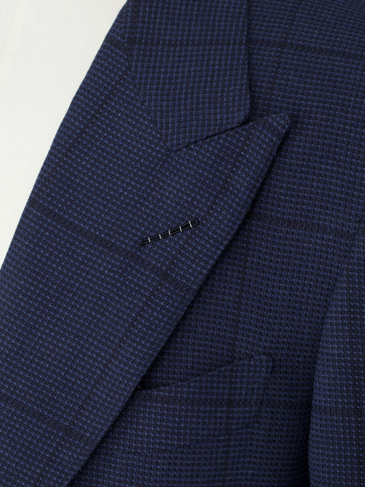 Tom Ford Dark Blue Pure Silk Basket-Weave Windowpane Jacket