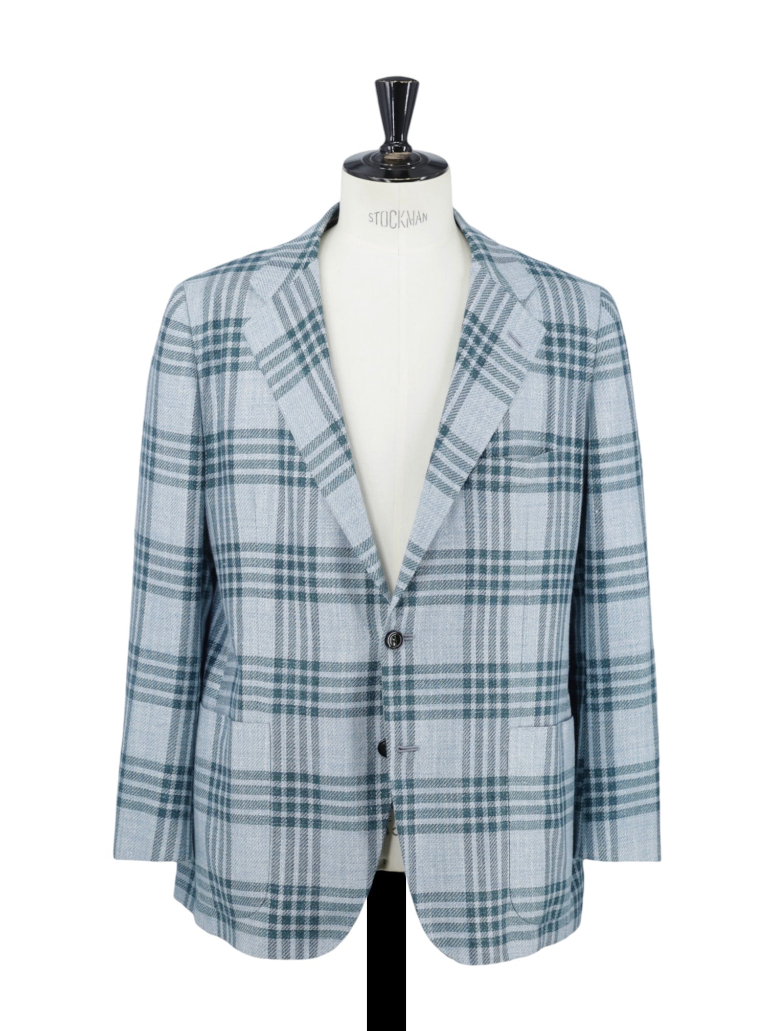Kiton Light Green Cashmere, Wool, Silk & Linen Checkered Jacket