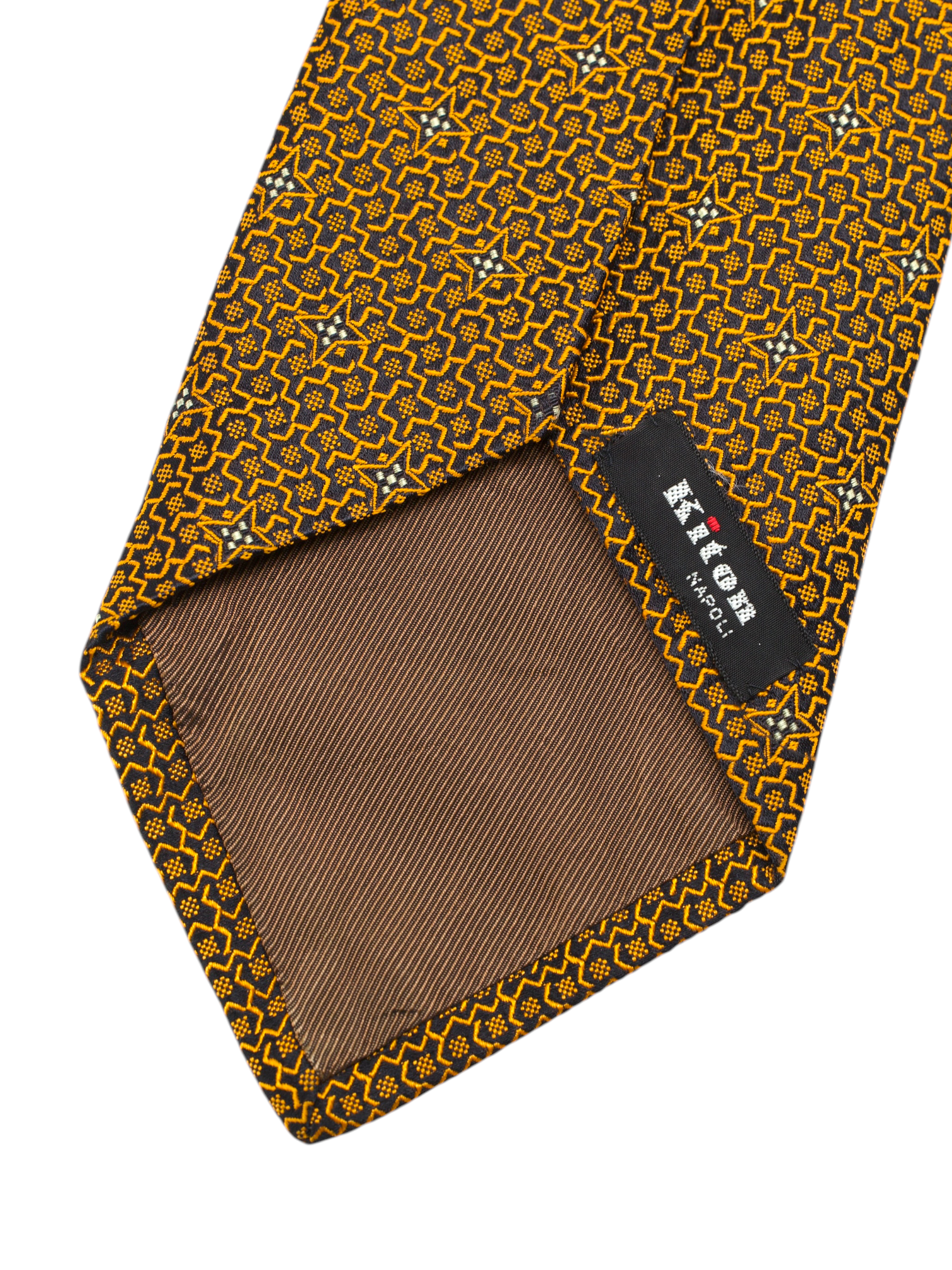 Kiton 5-Fold Orange Vintage Silk Geometric Star-Pattern Tie