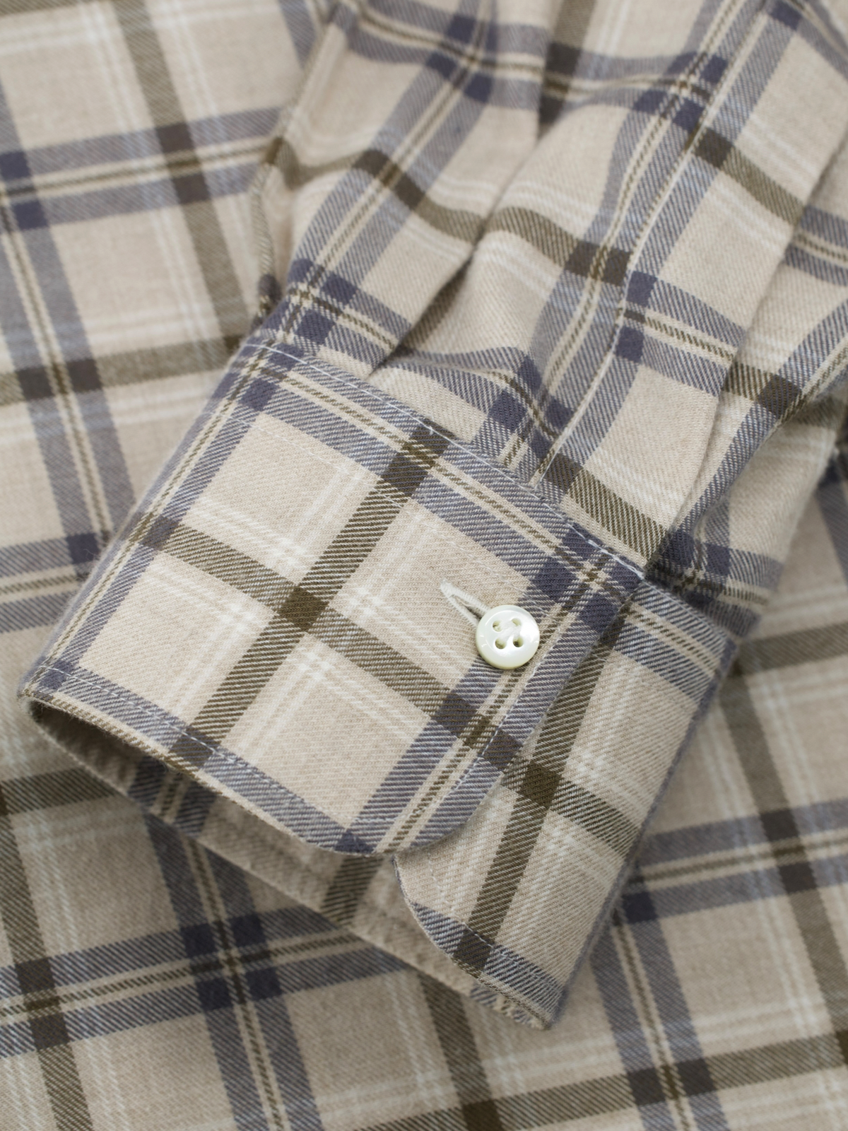 Emanuele Maffeis Light Brown & Blue Cotton Flannel Madras Shirt