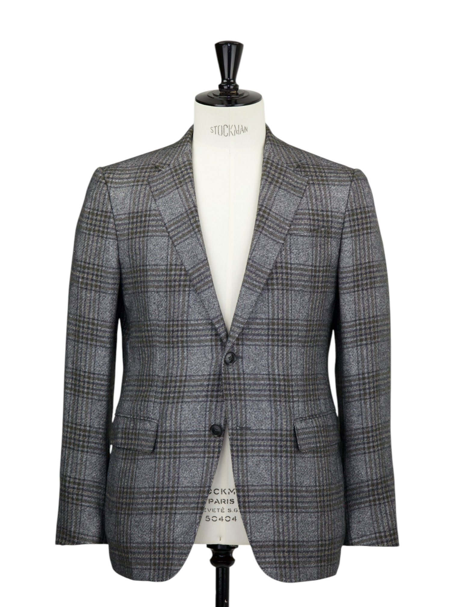 Ermenegildo Zegna Light Grey & Olive Green Silk & Cashmere Glenplaid Jacket