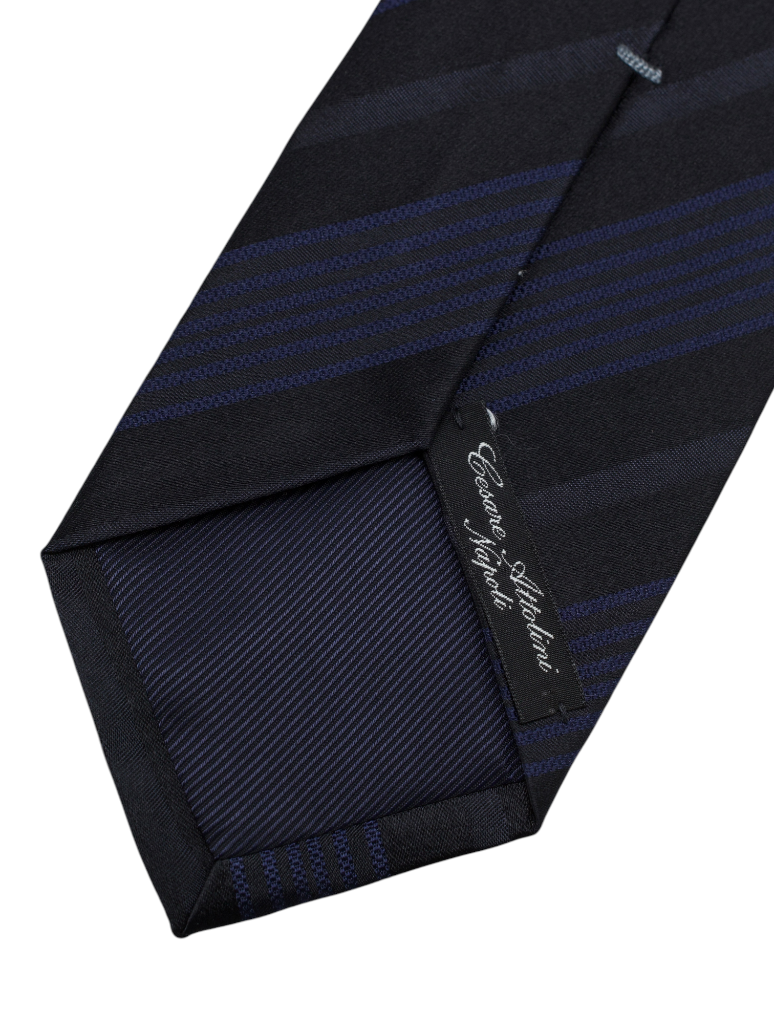 Cesare Attolini Navy & Royal Blue Striped Silk Tie