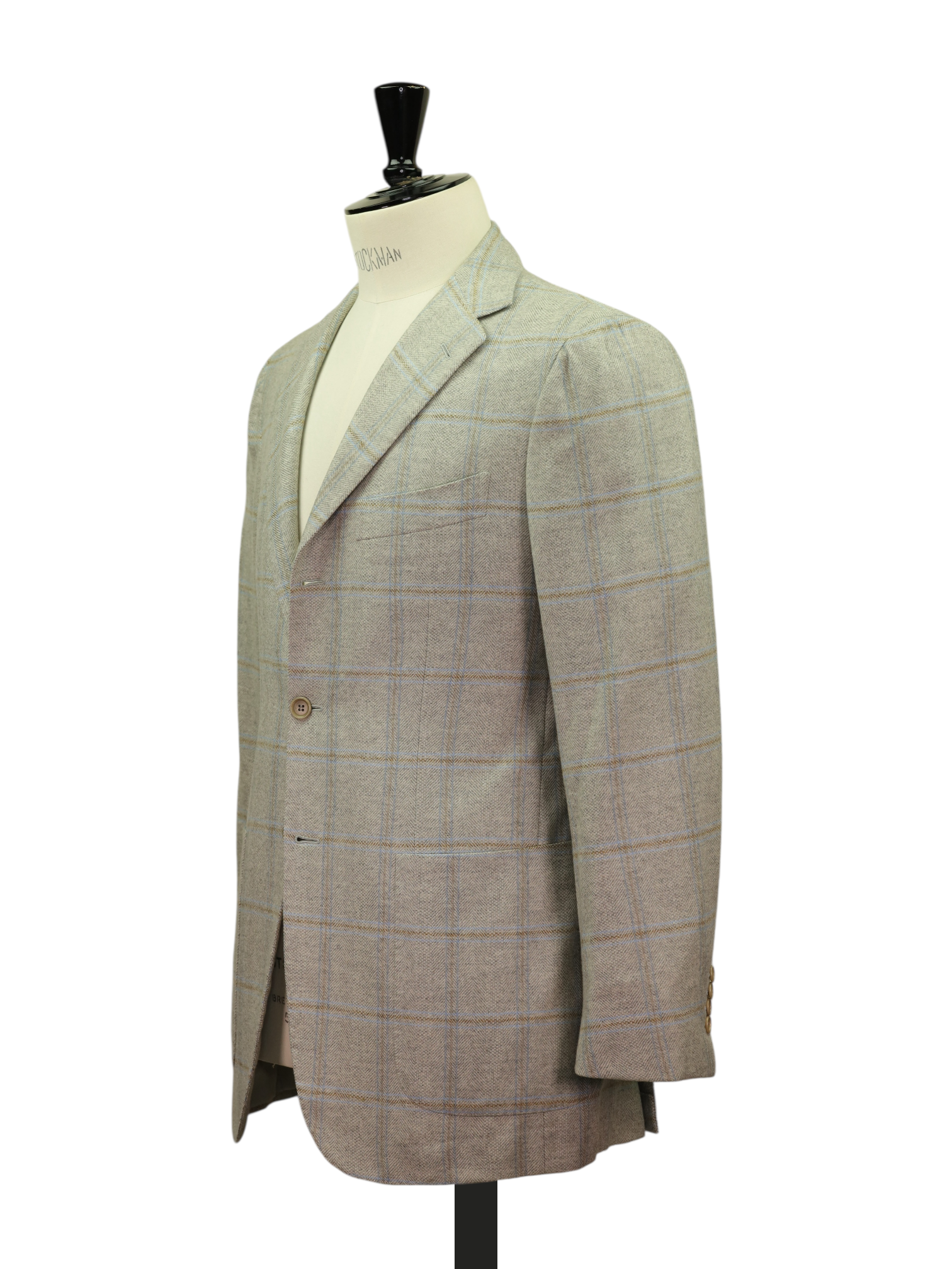 Kiton Light Grey, Brown & Blue Pure Cashmere Windowpane Jacket