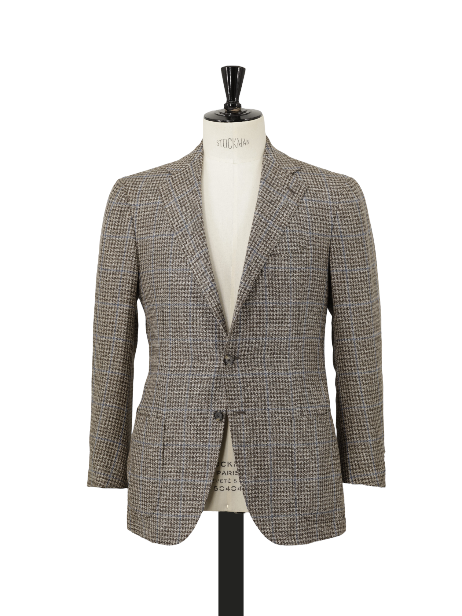 Cesare Attolini Taupe & Light Blue Wool, Silk & Linen Windowpane Jacket