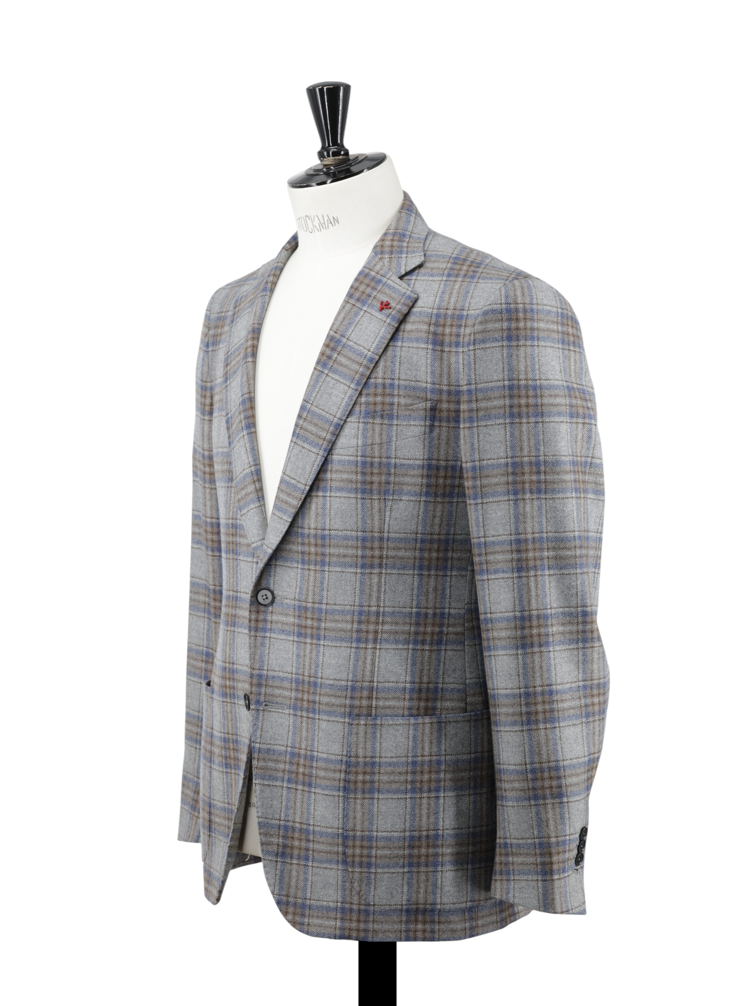 Isaia Grey & Denim Blue Wool-Cashmere Flannel Overcheck Jacket
