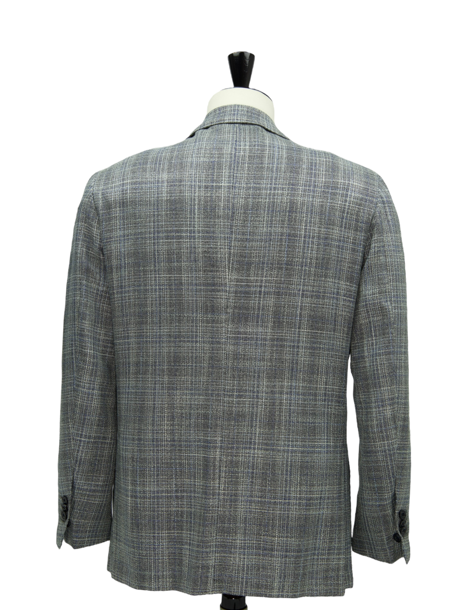 Kiton Grey & Ice Blue Virgin Wool & Silk Check Jacket