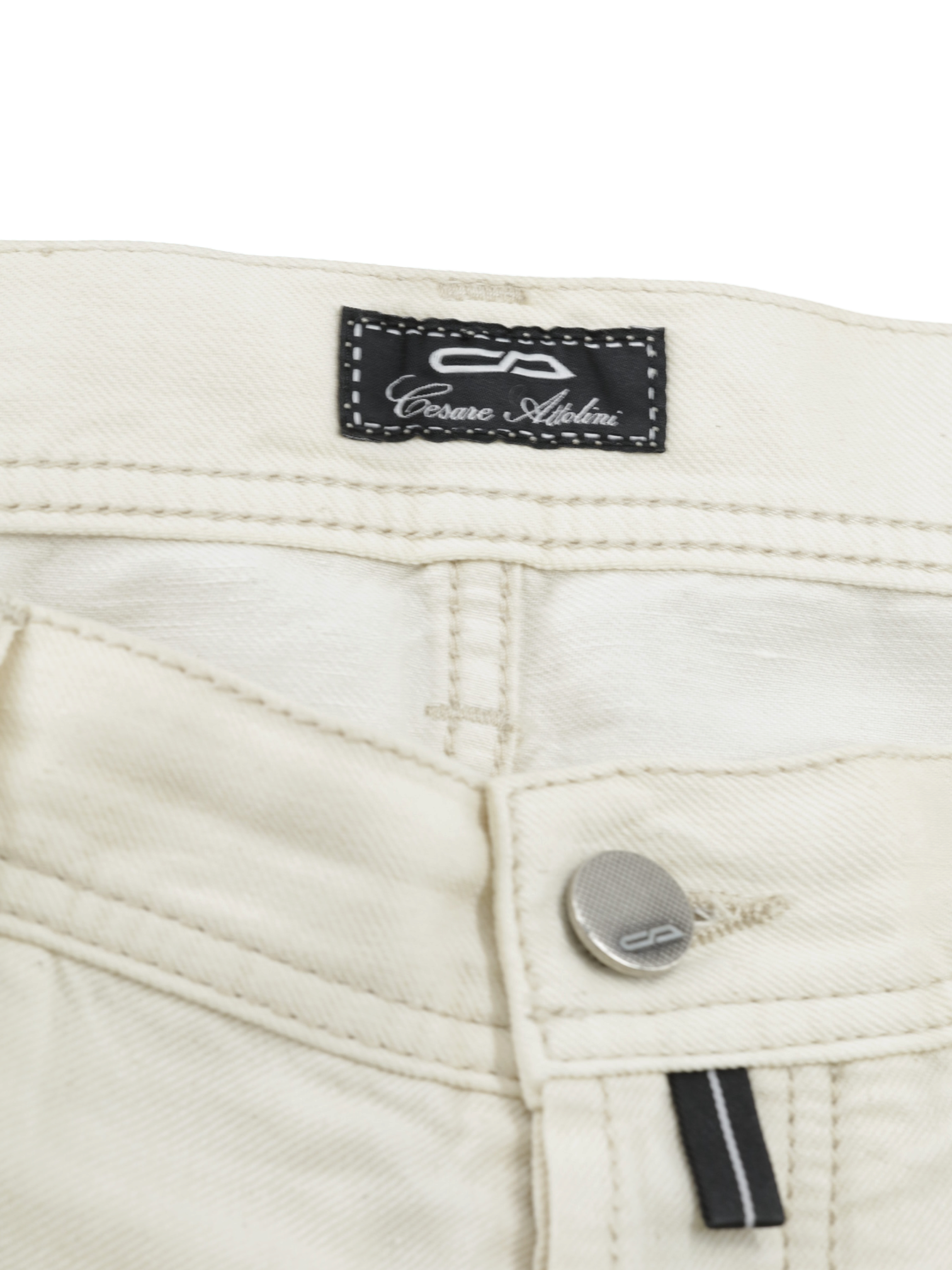 Cesare Attolini Creme Cotton & Linen Twill 5-Pocket Chino