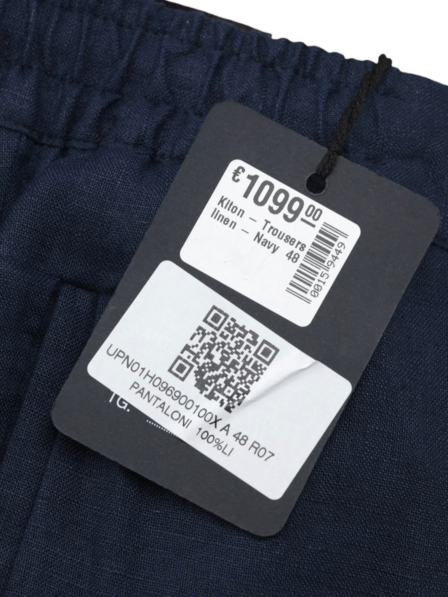 Kiton Navy Linen Drawstring Summer Trousers