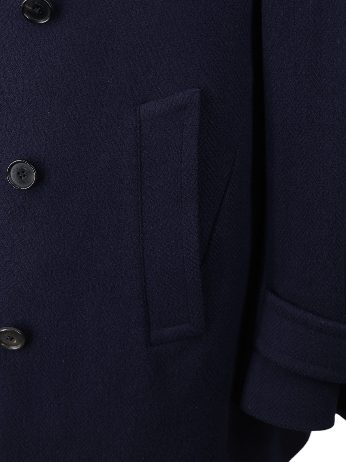 Ralph Lauren Purple Label Navy Wool Herringbone Italian-Made Peacoat