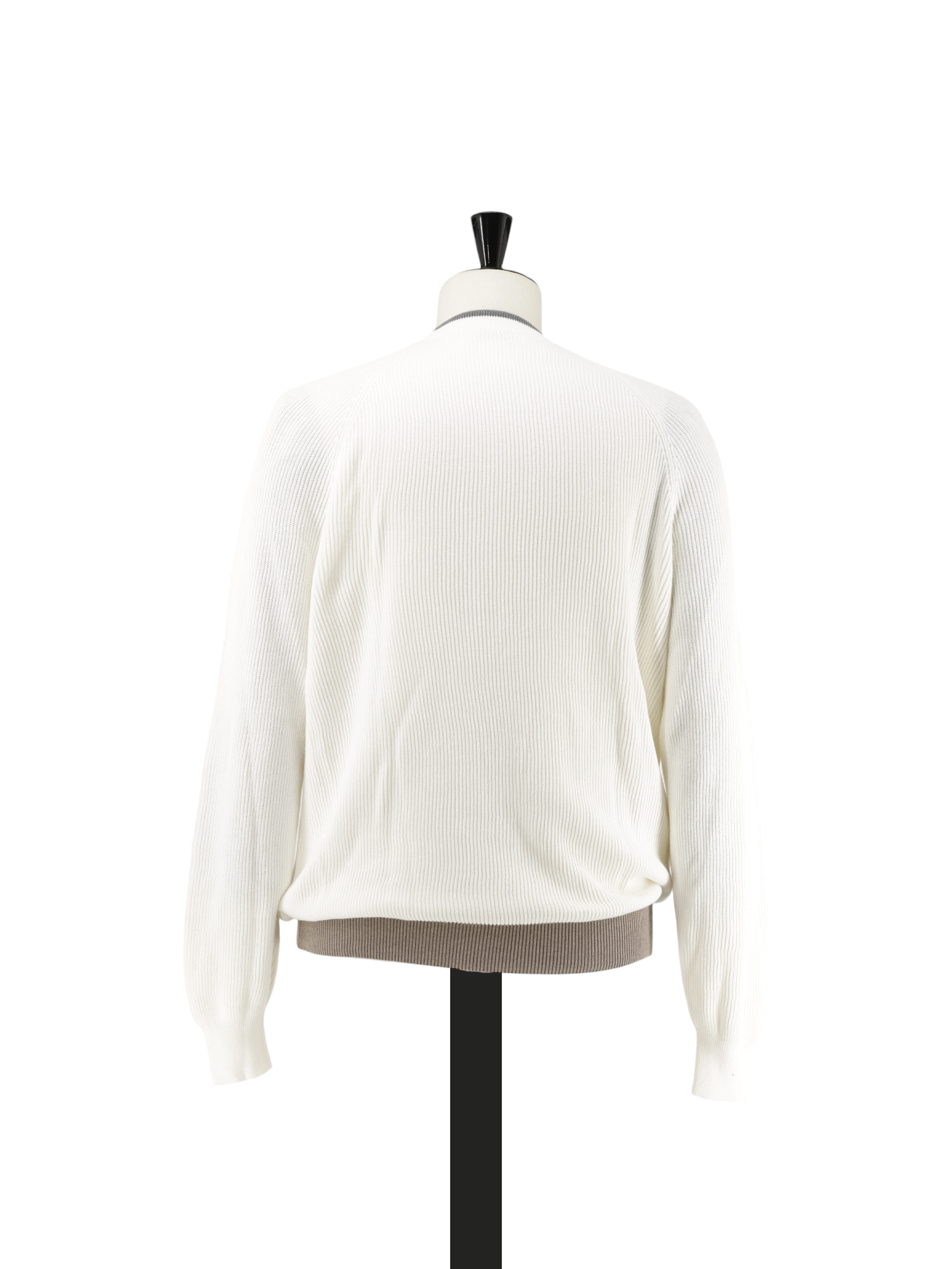 Brunello Cucinelli White & Brown Cotton Round-Neck Oversized Sweater
