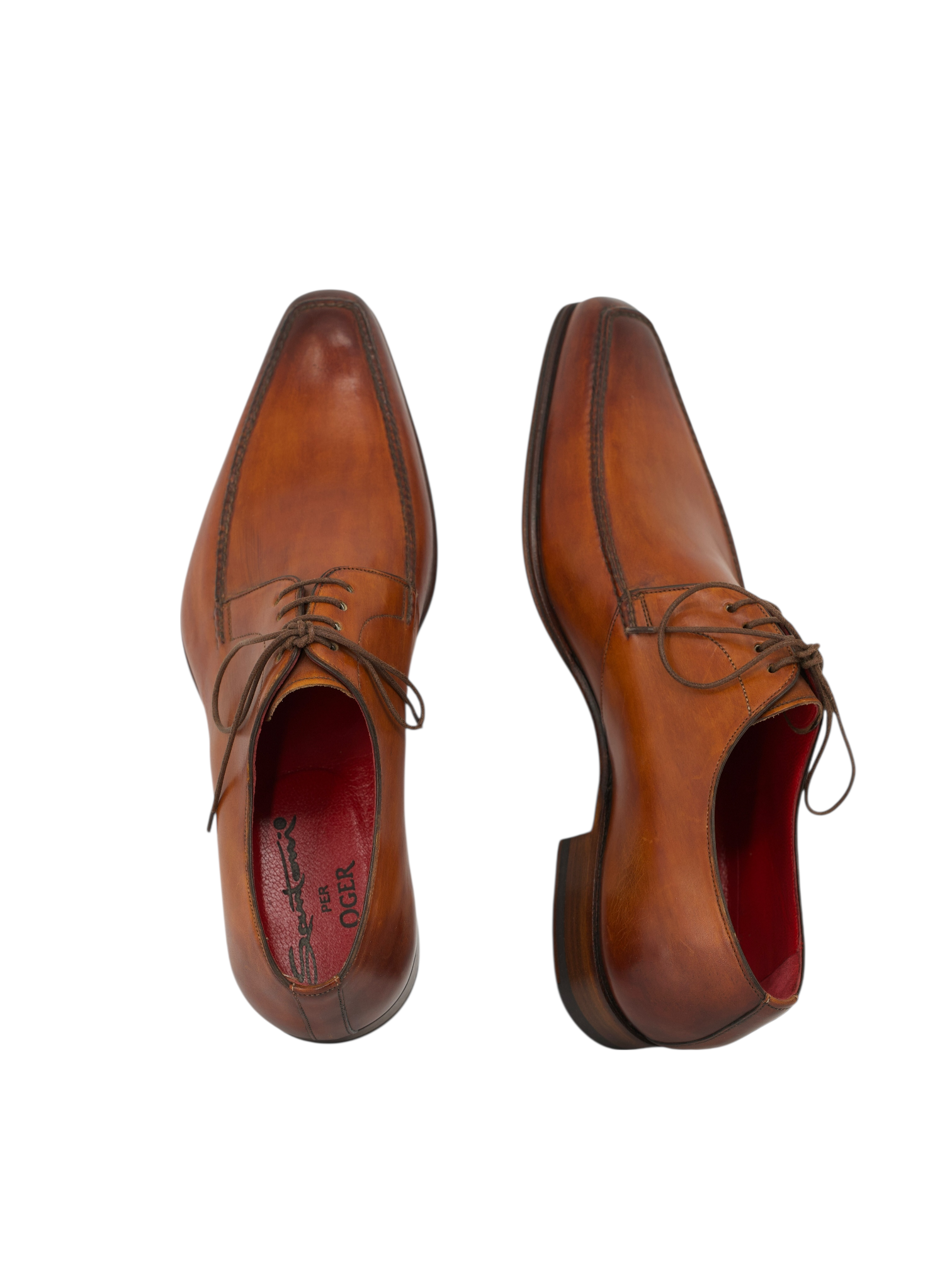 Santoni Cognac Brown Calfleather Handpainted Derby Shoes