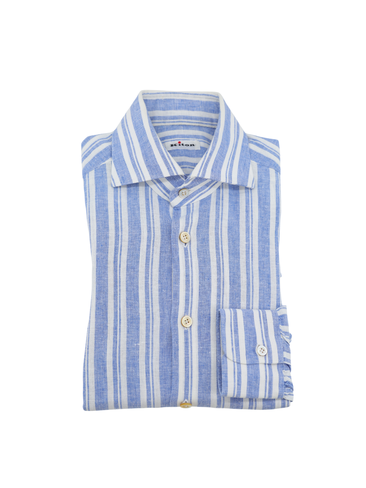 Kiton Light Blue & White Pure Linen Multi Stripe Summer Shirt