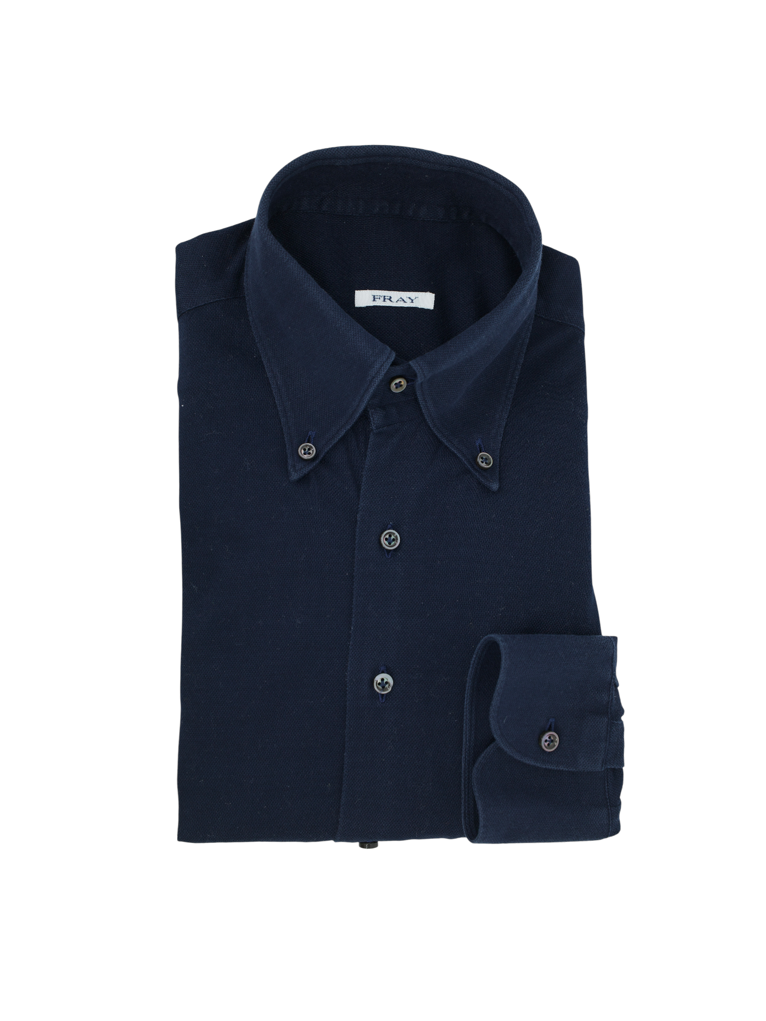 Fray Navy Cotton Piqué Knitted Button-Down Shirt