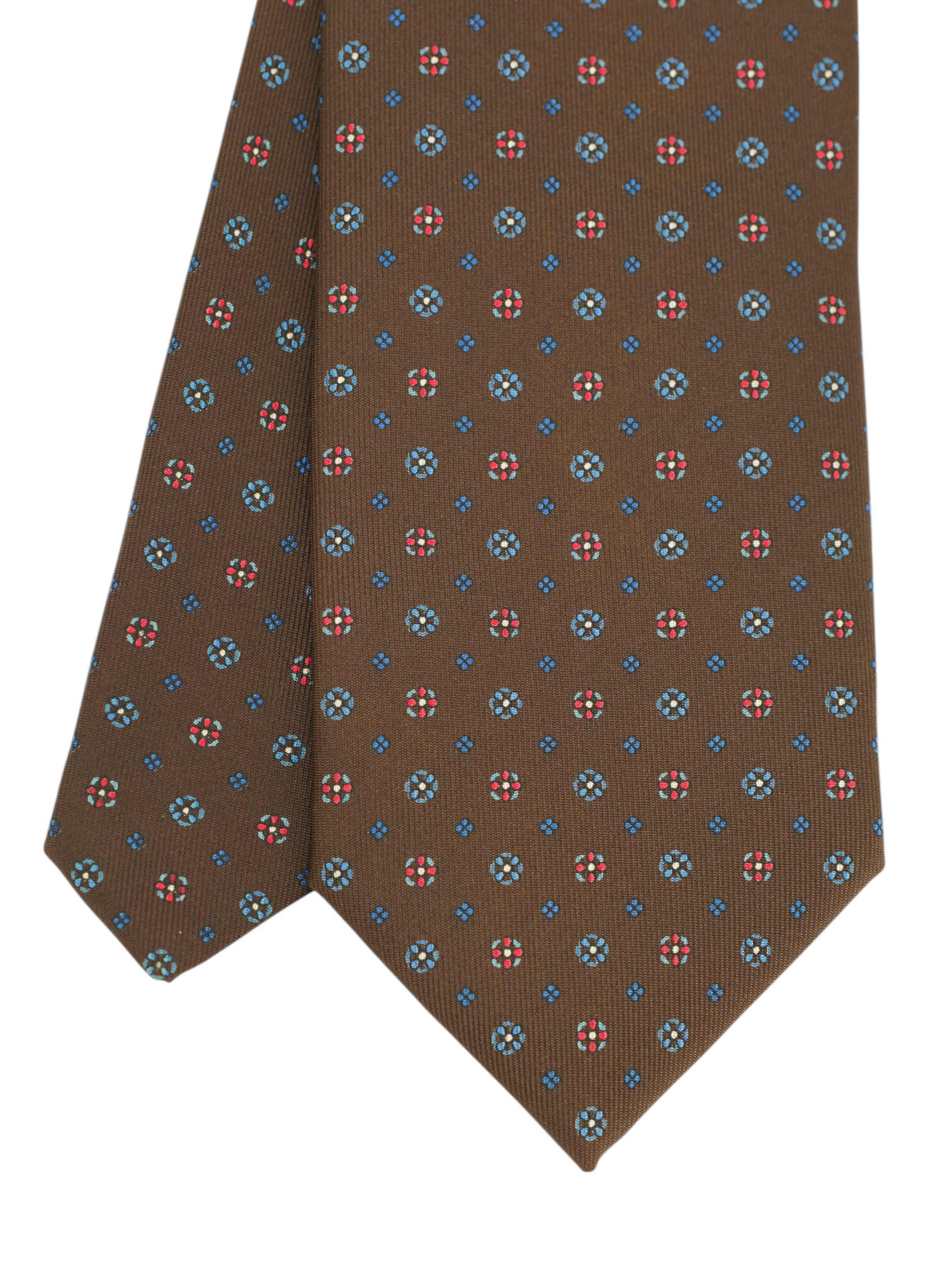 E.Marinella Chocolate Brown & Red Silk Floral Tie