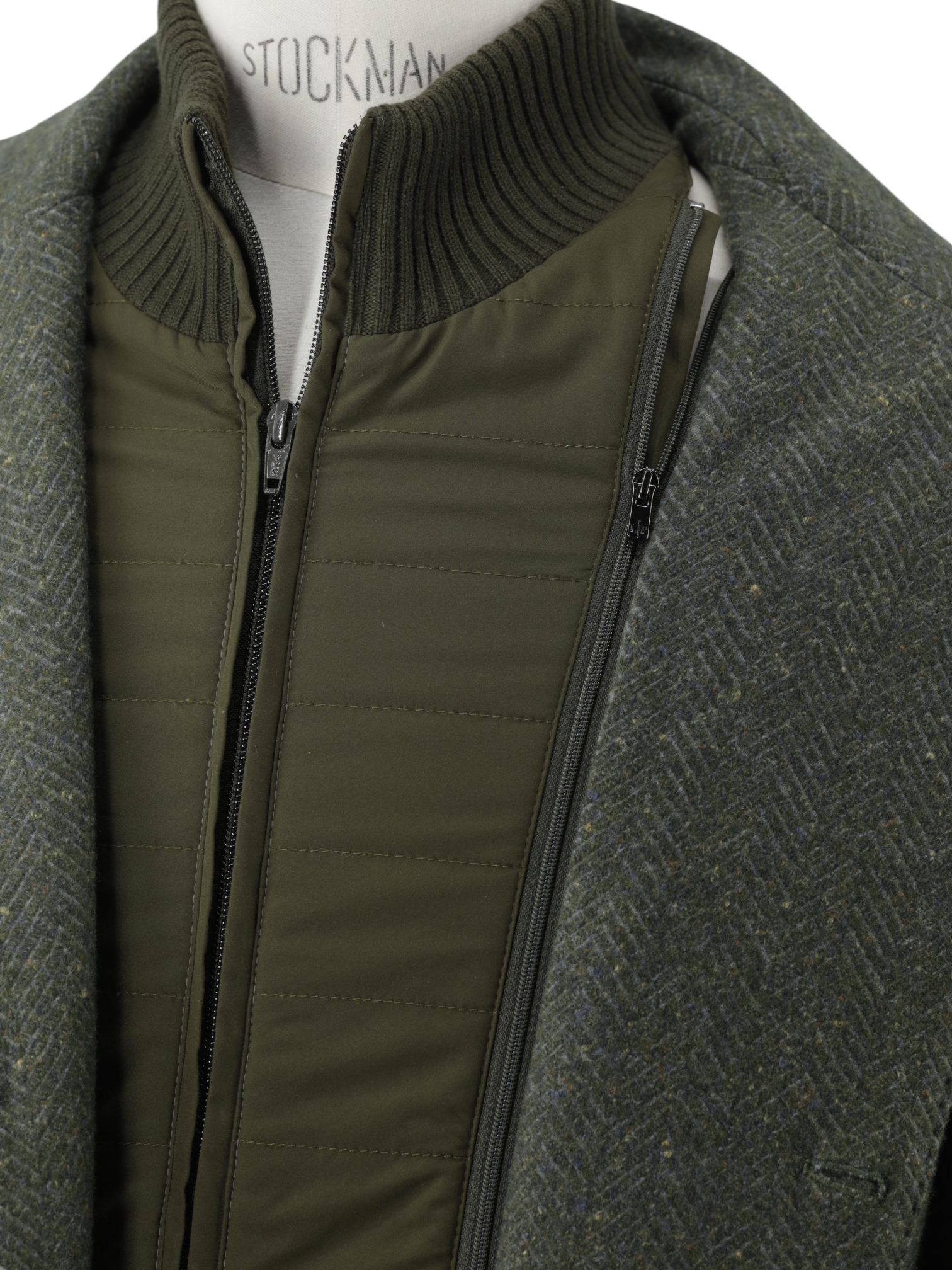 Loro Piana Light Green Cashmere & Wool Detachable-Front Herringbone Jacket