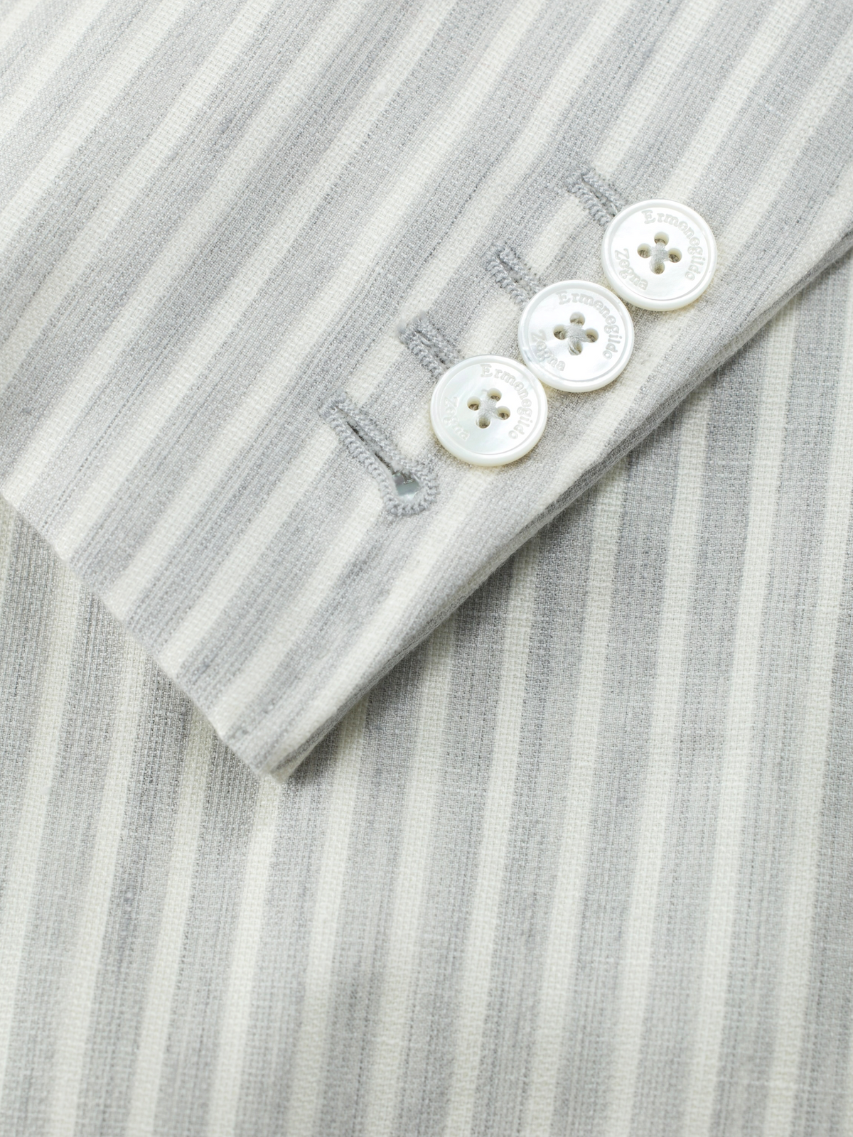 Ermenegildo Zegna Light Grey & White Linen, Cashmere & Silk Striped Riviera Jacket