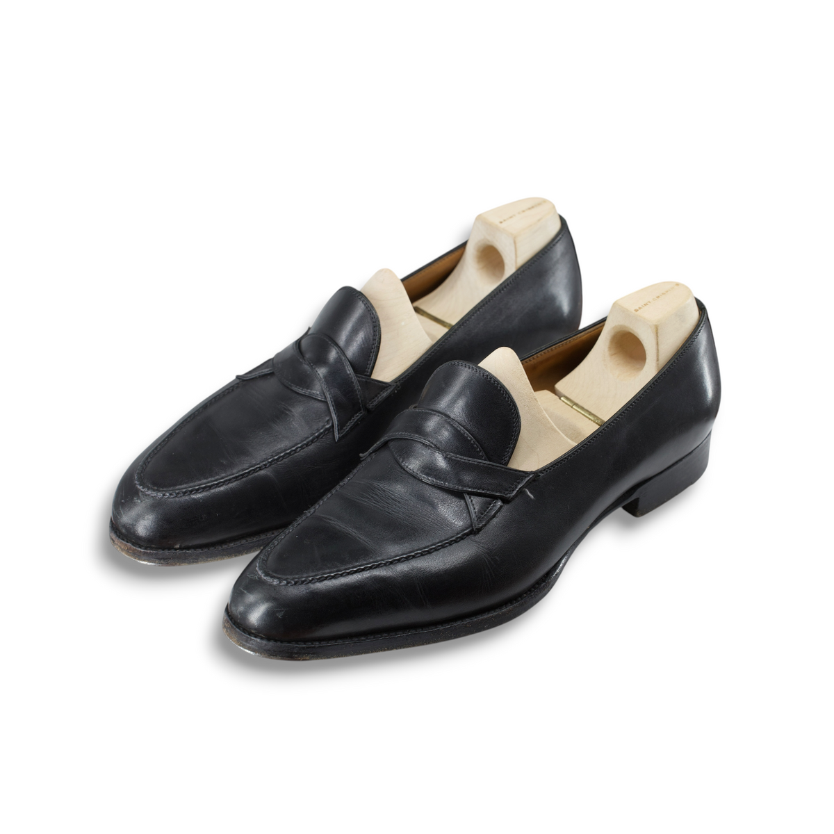 レ*ン様 Saint Crispin's ブラック スエード ウィングチップ Saint Crispin's Black Calfleather Entwinded-Strap Loafer