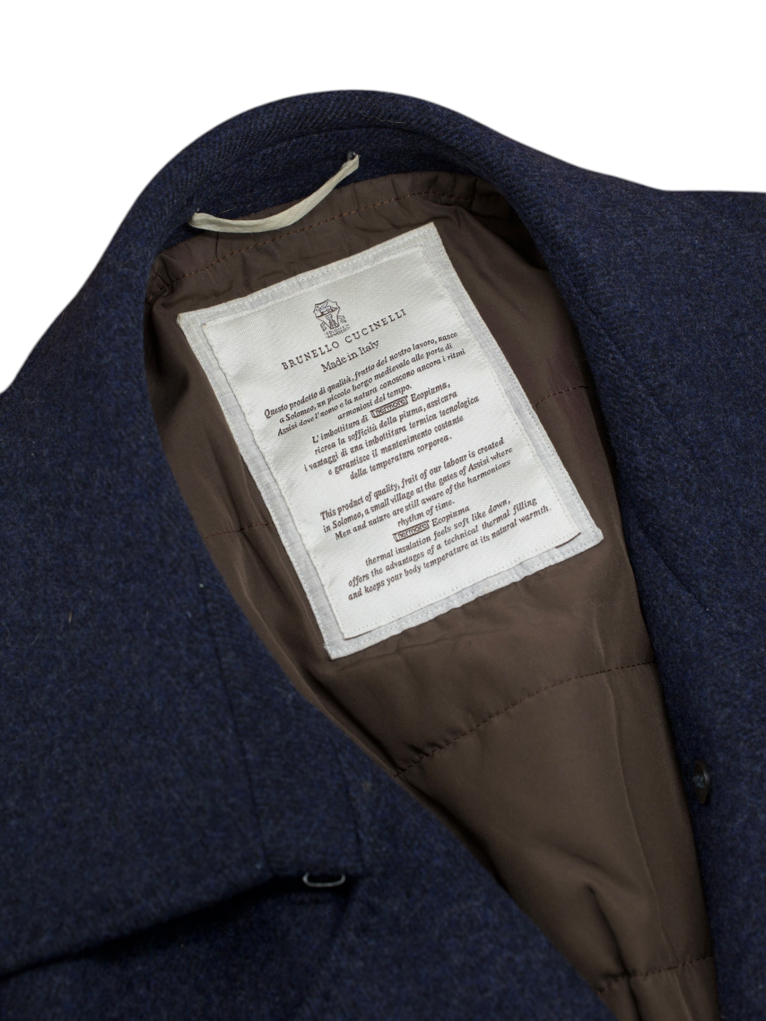 Brunello Cucinelli Dark Blue Wool & Cashmere Double Breasted Peacoat