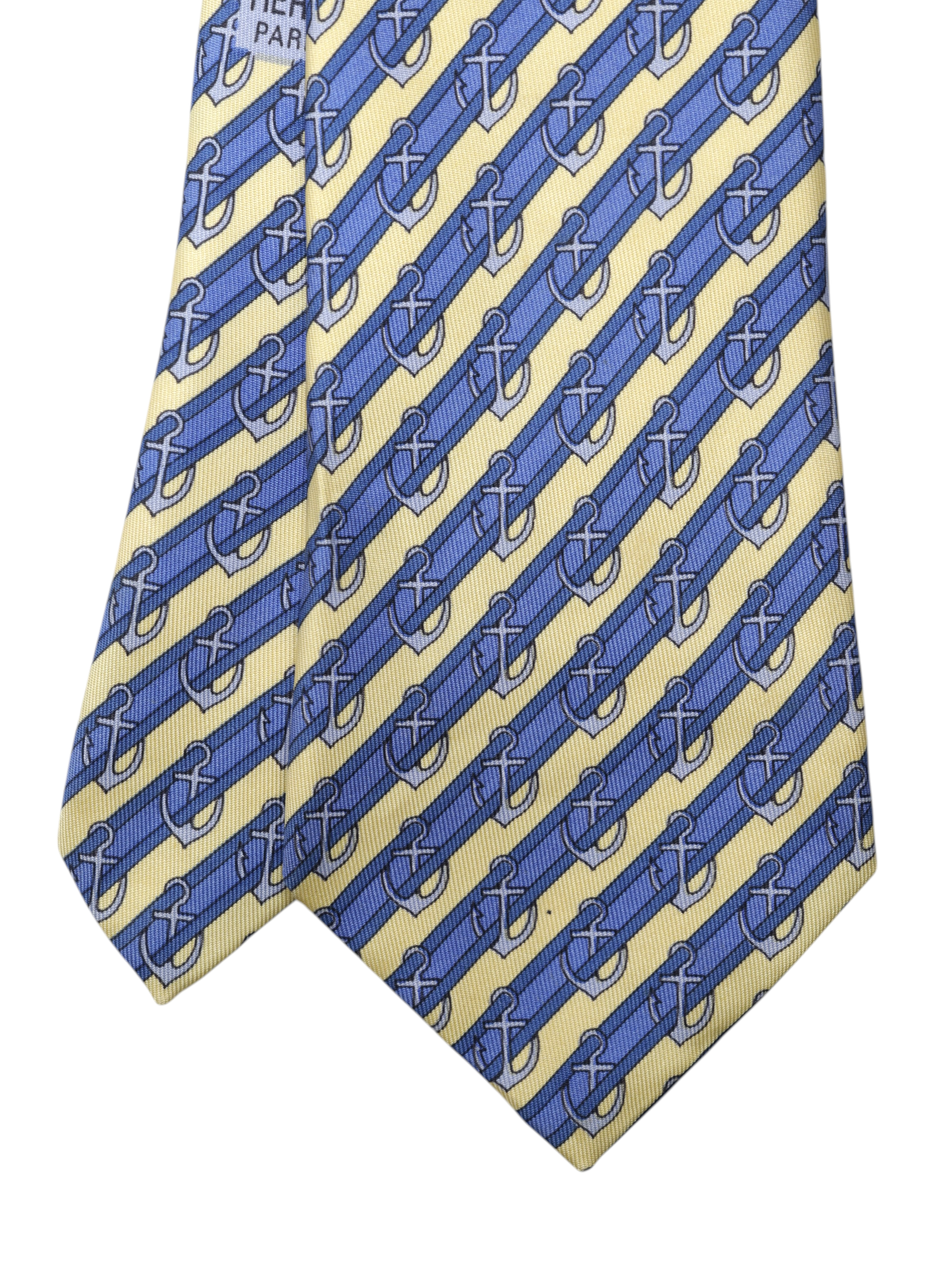 Hermès Steel Blue & Butter Yellow Anchor-Pattern Striped Tie