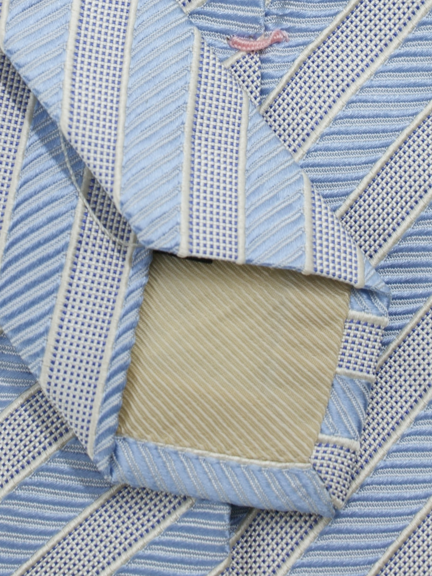 Luigi Borrelli 5-Fold Light Grey & Blue Silk Jacquard Striped Tie