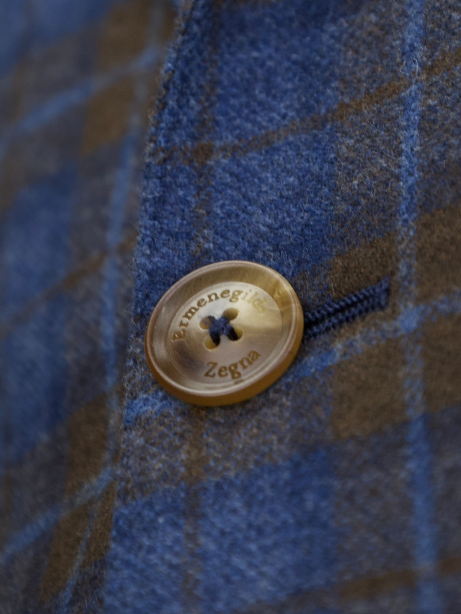 Ermenegildo Zegna Denim Blue & Castagne Brown Trofeo Wool & Cashmere Windowpane Jacket